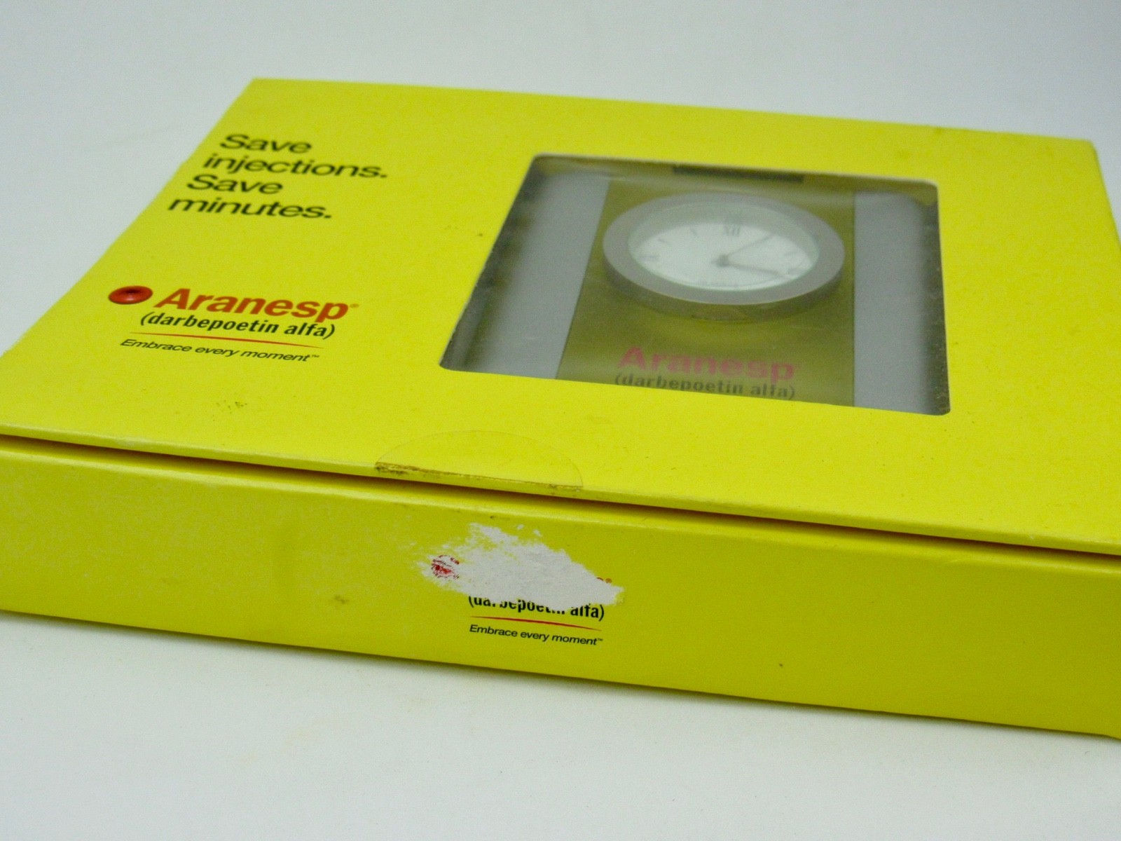 Rare Aranesp Desk Clock Drug Rep Pharmaceutical Promo In Original Box w/ Inserts