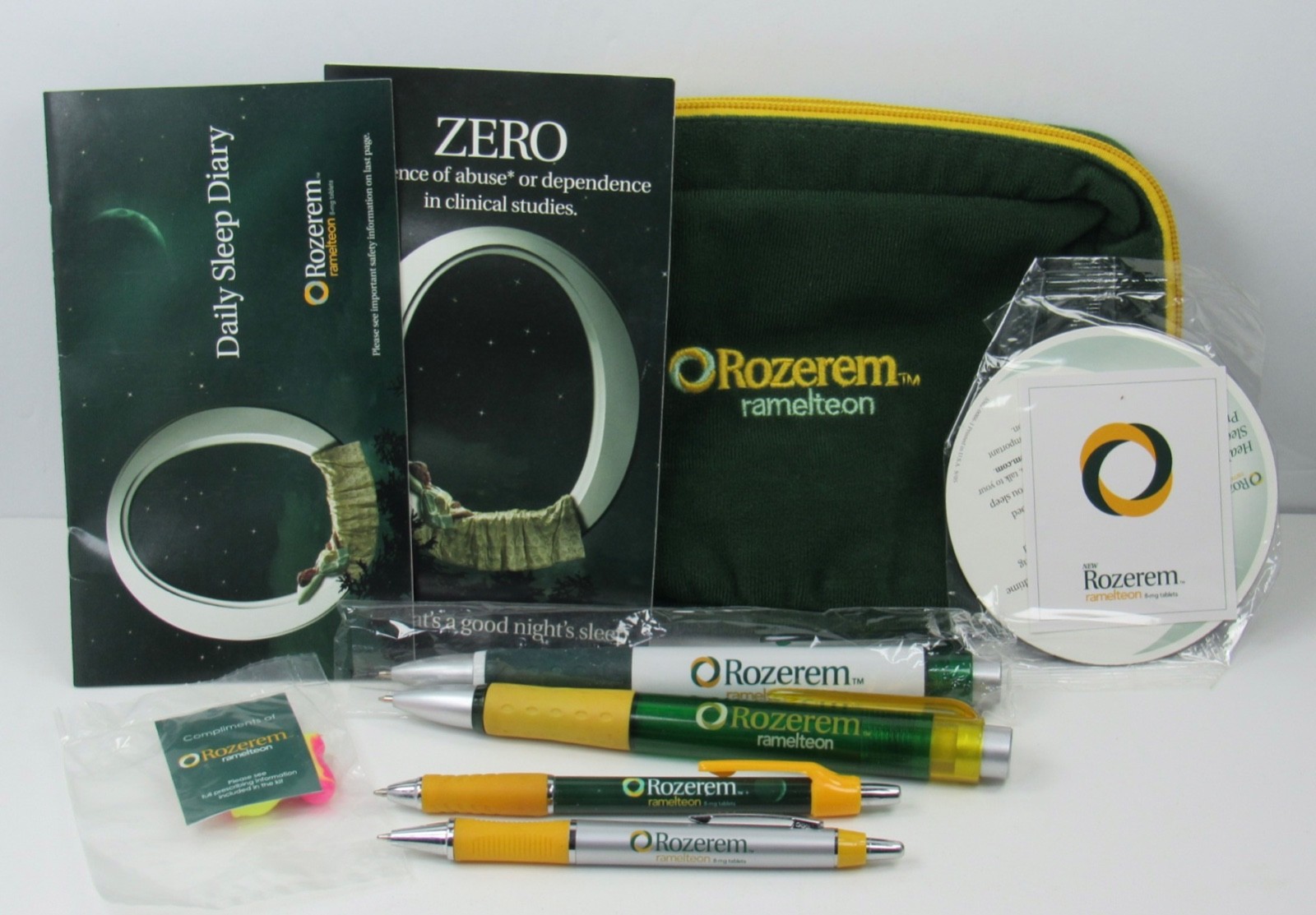 Rozerem 9 Pc Drug Rep Lot Pouch PENS Magnet Ear Plugs Sleep Diary Info Brochure