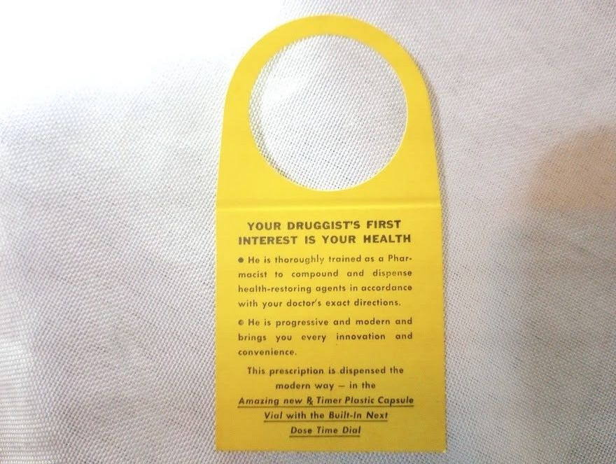 13 vintage “Time Plastic Capsule Vial” prescription dose drug store labels