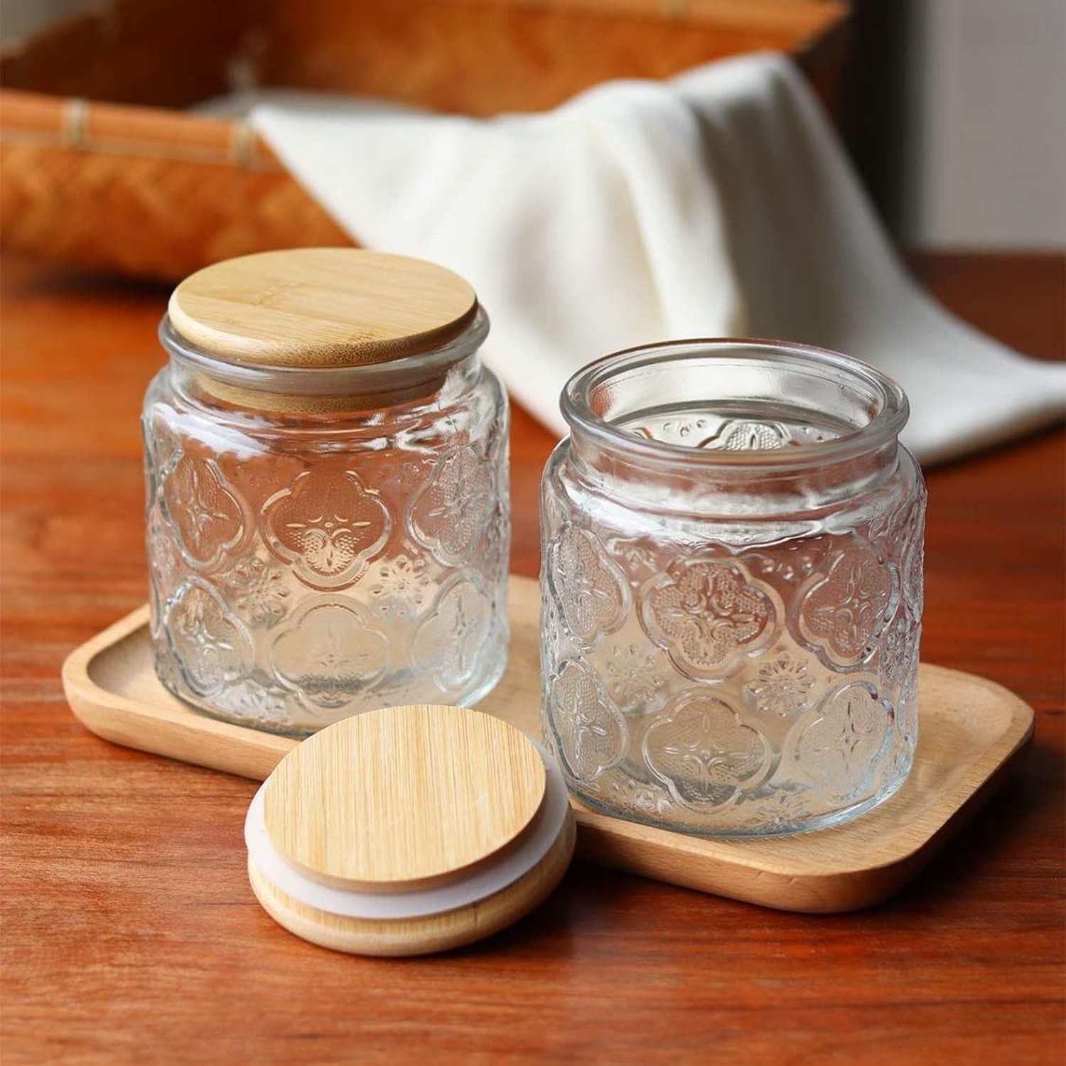 ANSQU Set of 4 Vintage Glass Airtight Storage Jars, 17 FL OZ Glass Storage Co…