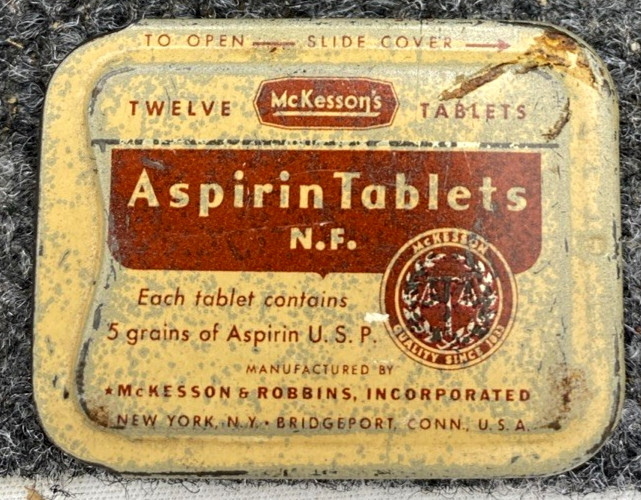 McKesson’s Aspirin Tablets Tin Slide Top 1 7/8” x 1 7/16” Pharmacy Advertising