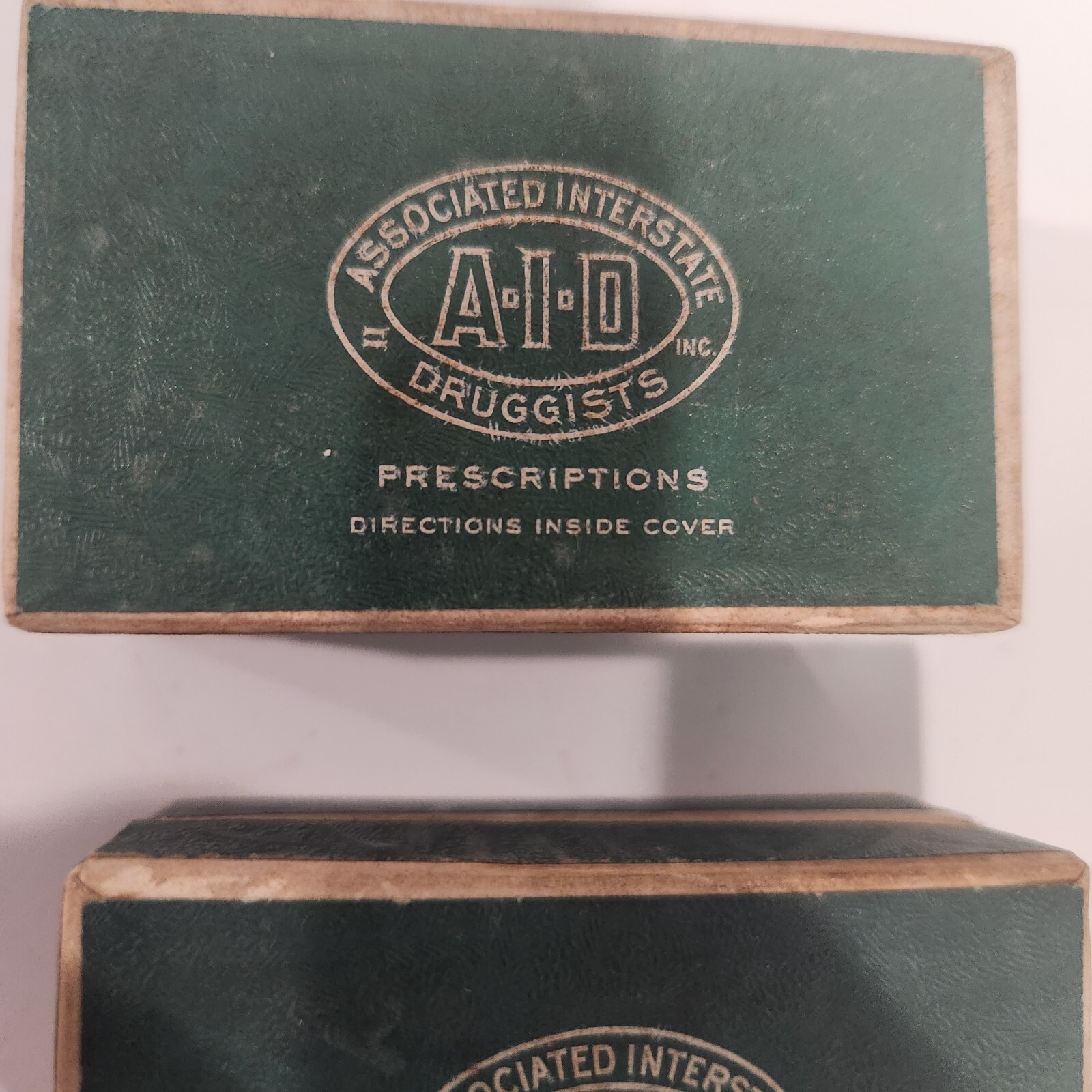 Vintage Two Associated Interstate Druggist Prescriptions Boxes Green AID