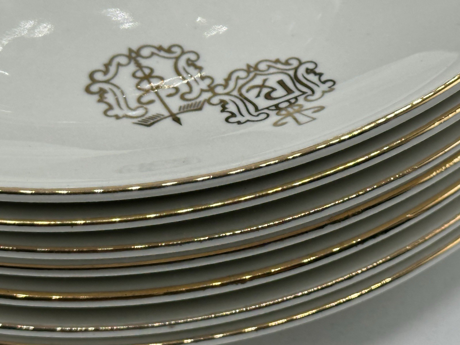 Set of 8 Vintage Crestware Rx Pharmacist Caduceus Salad Dessert Plates 7.5″