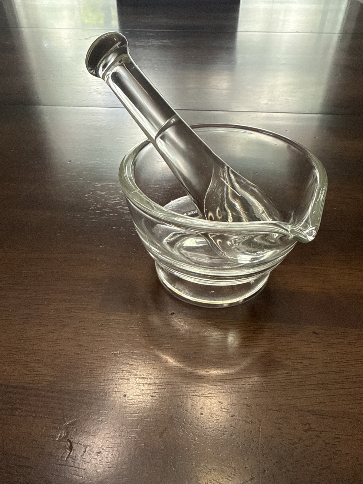 Vintage Glass Mortar and Pestle Set Apothecary Pharmacy 4 oz Spout Mid-Century