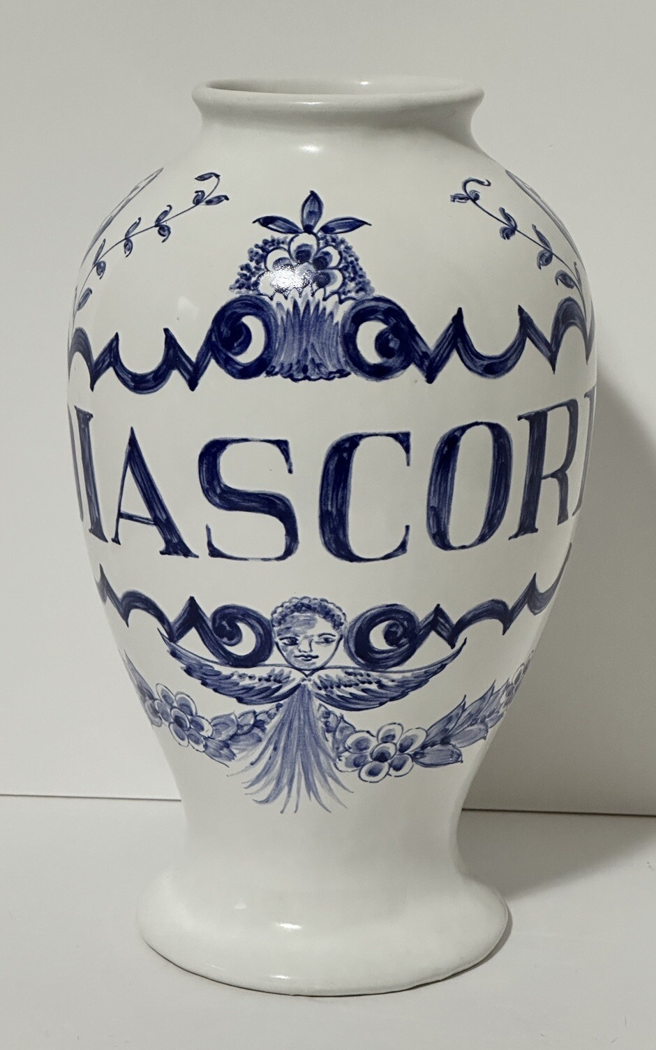 1989 Lilly Made in Portugal Blue & White Apothecary 10″ Vase Diascord