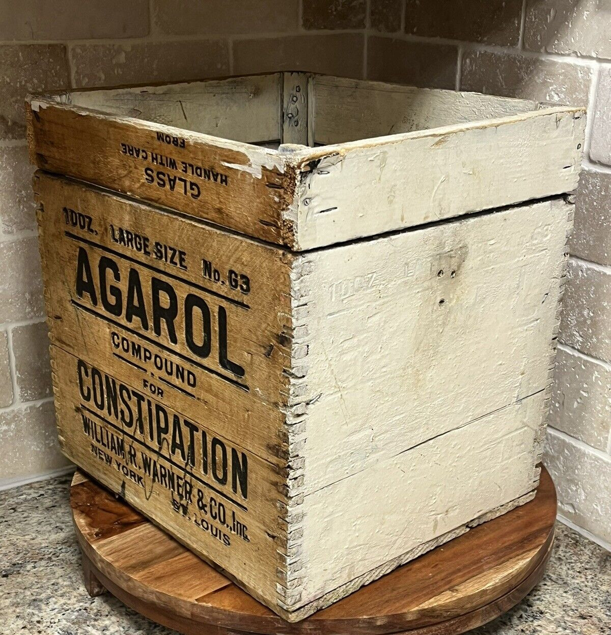 WOOD CRATE AGAROL COMPOUND FOR CONSTIPATION WILLIAM R WARNER & CO ST LOUIS (21A)