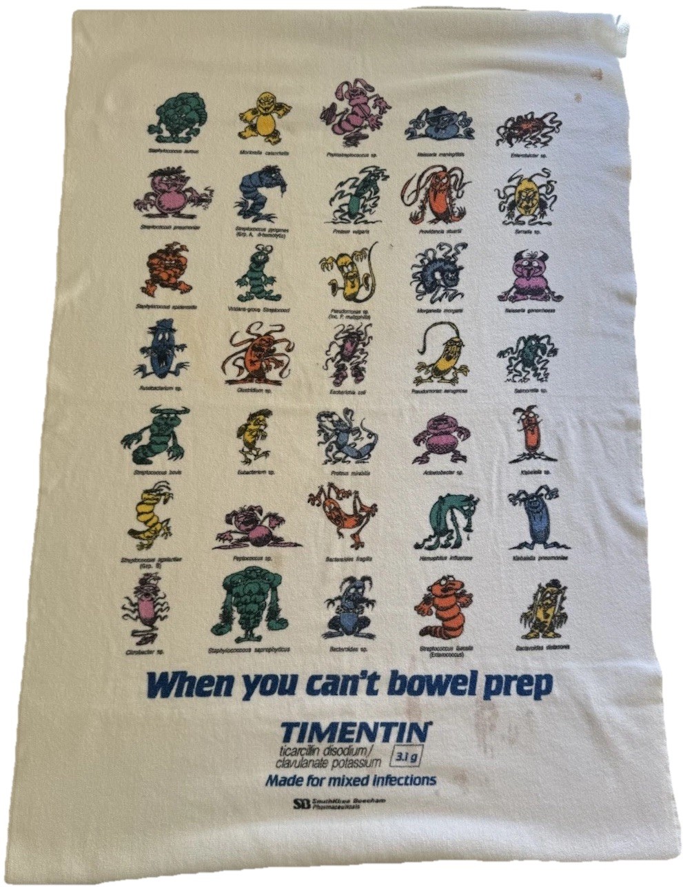 Vintage XL Timentin Pharmaceutical Beach Towel SmithKline Drug Rep Advertisement
