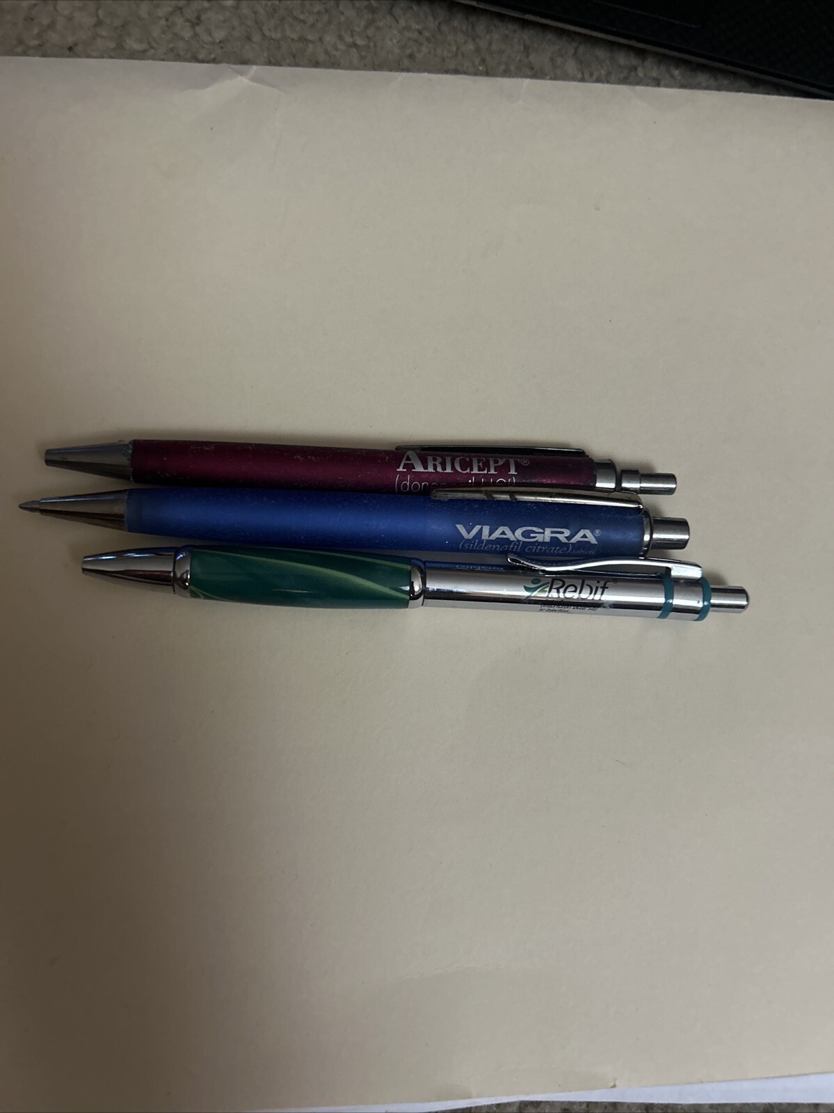 Drug Rep Pen Lot Of 3 Metal Pharmaceutical. Aricept. Viagra. Pfizer