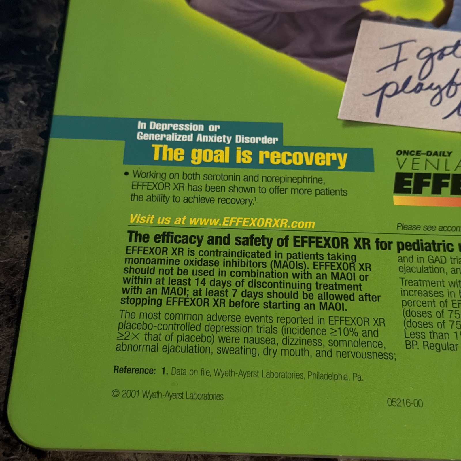 Effexor XR Clipboard Drug Rep Promo 2000s