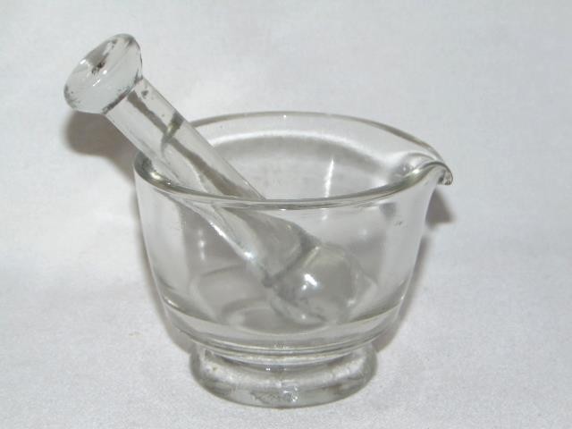 Vintage Apothecary Clear Glass MORTAR & PESTLE, 2 Oz. Lab Grinder Tool