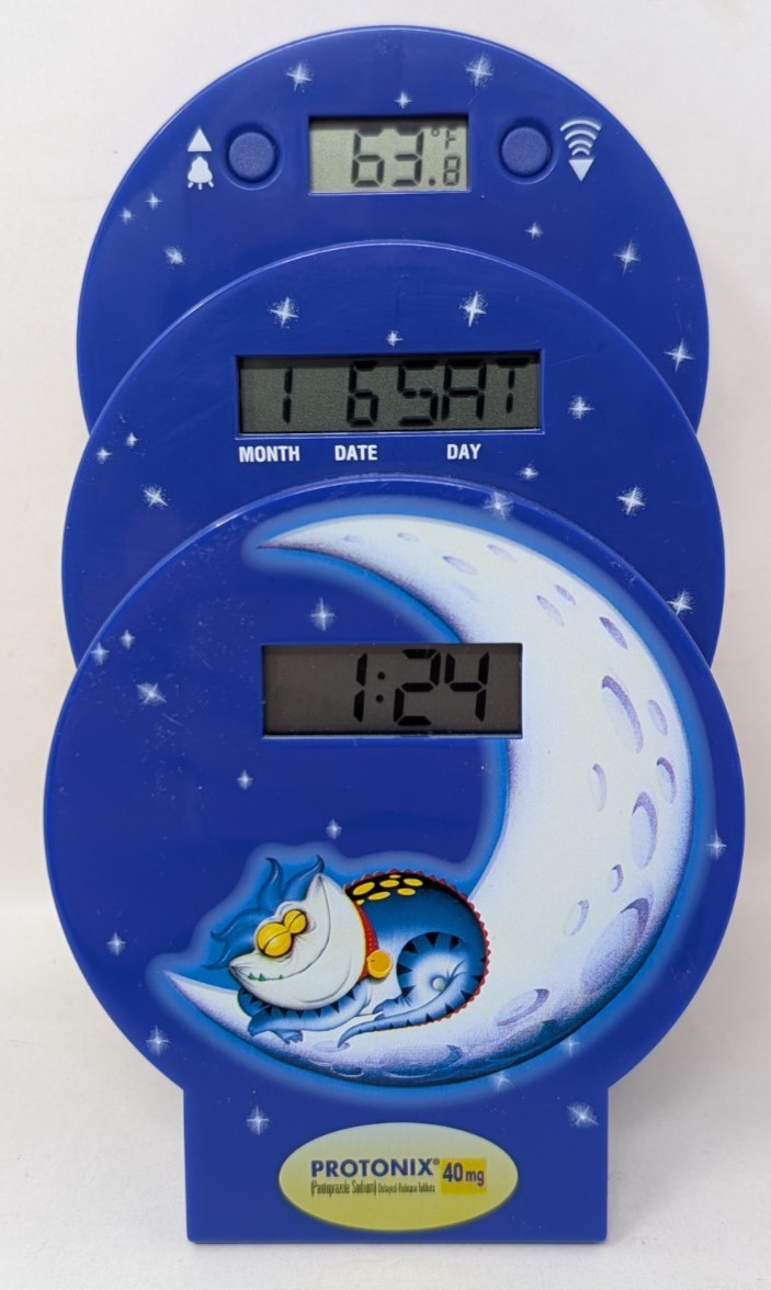 Vintage Protonix Hydrolic 3-tier Clock Alarm Drug Rep Pharmaceutical Works