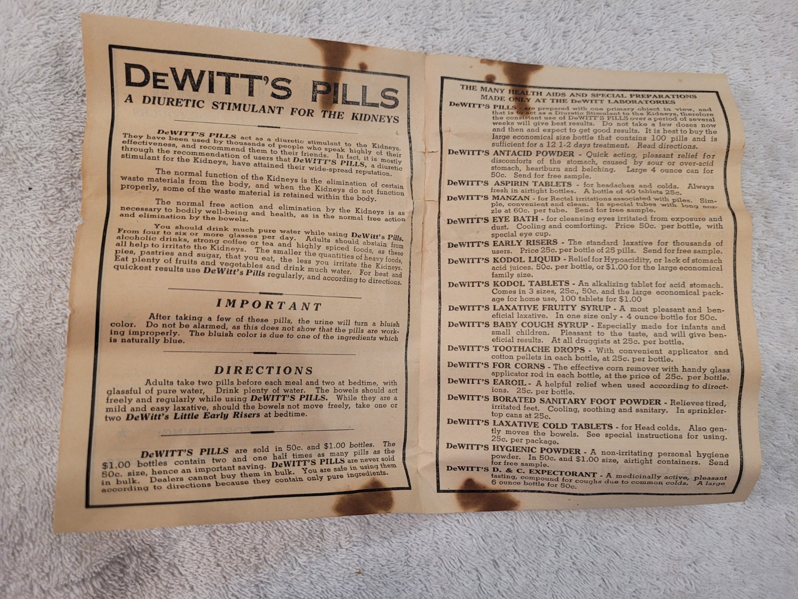 Vintage DeWitt’s Creosant Cough Syrup Bottle w/ Box Insert Paperwork Pharmacy Ad