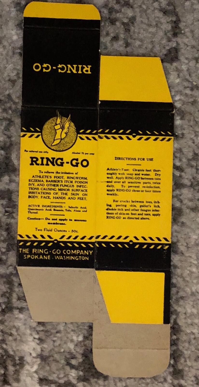 Antique Ring-Go Athlete’s Foot Cream Box 1930 Old Drugstore Ephemera Vintage