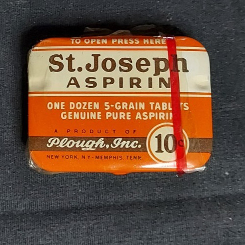 New Old Stock Medicine Tin St Joseph’s Aspirin Plough New York Memphis Wrapper