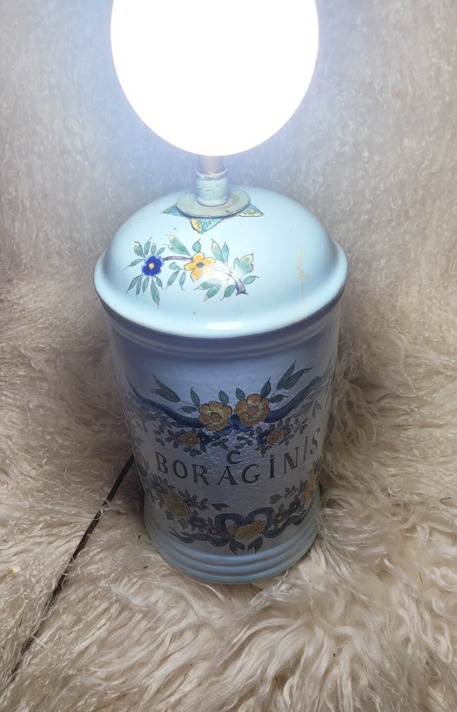🌼💡VTG Apothecary Jar Pharmacy Drugstore Jar Lamp “Confect Boraginis”🌼💡