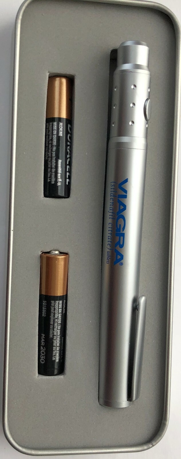 VIAGRA HEAVY METAL POINTER, LIGHTS UP IN RED, IN METAL BOX, MAKES A GREAT GIFT