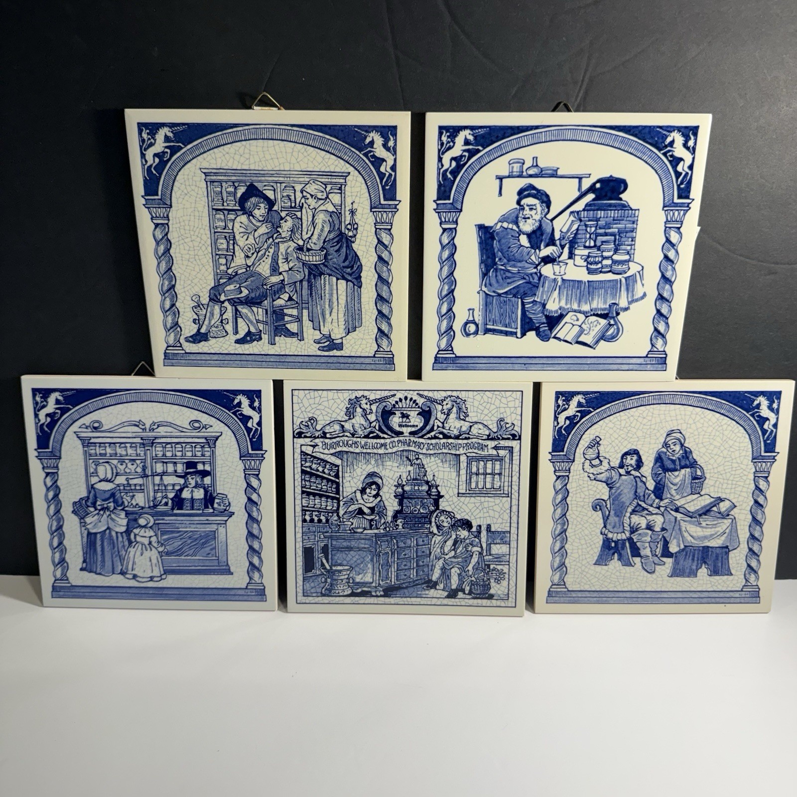 Burroughs Wellcome Delft Holland Pharmacy Tiles Set of 5 Ltd Edition 1986-91