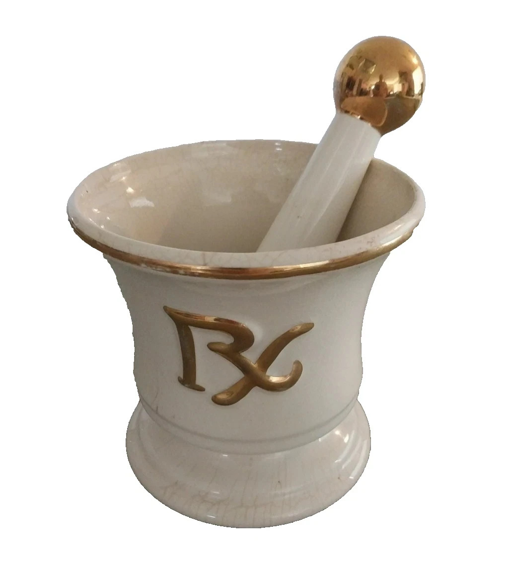 Antique Owen’s-Illinois Porcelain Mortar & Pestle Pharmacy Advertising Piece
