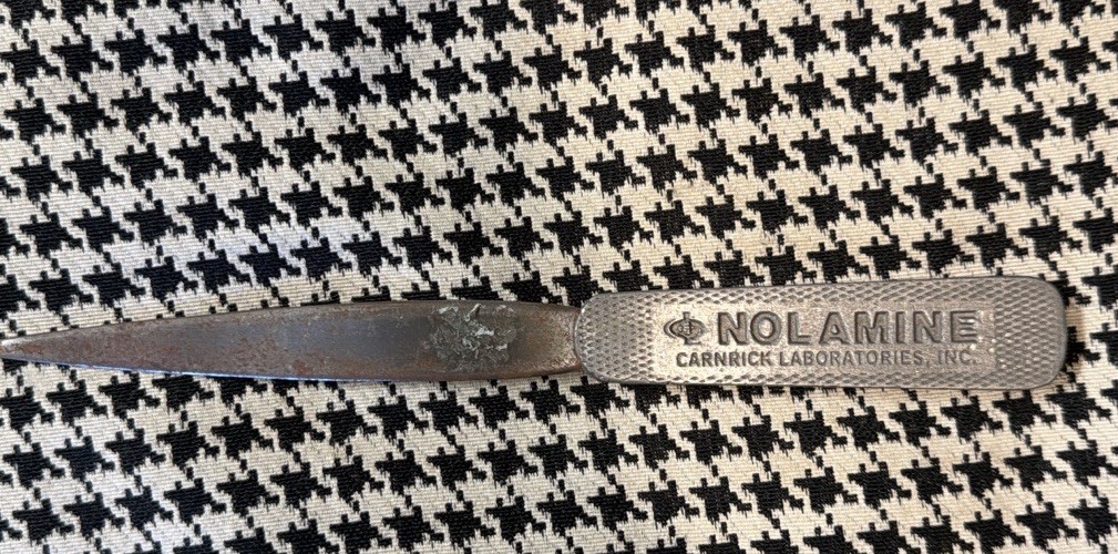 Letter Opener Nolamine Carnrick Laboratories Advertising Pharma VTG MCM Metal