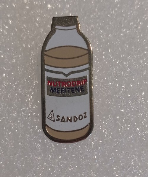 SANDOZ Pharmaceutical nutrodrip pin badge LSD Albert Hofmann rare