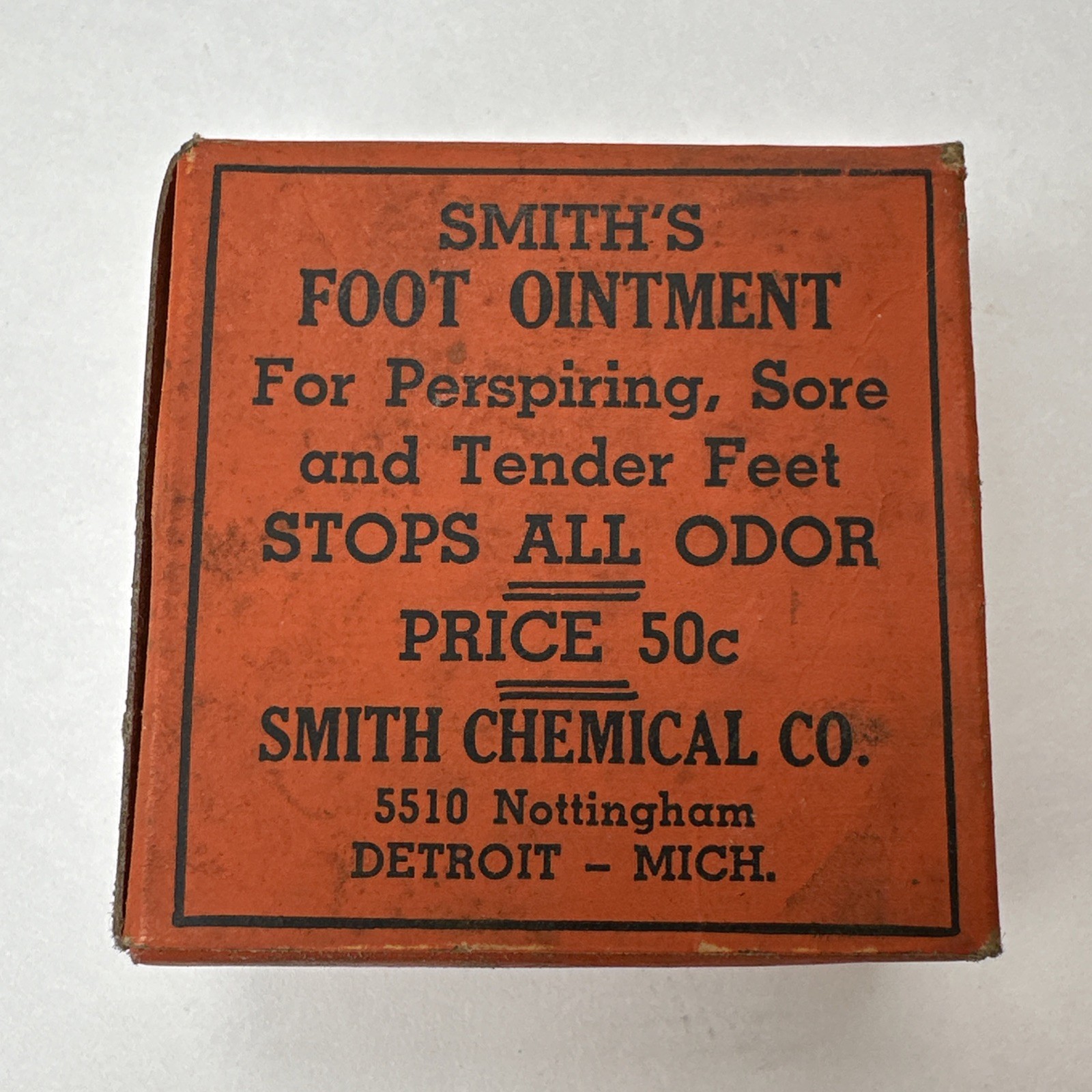 Vintage Smith’s Foot Ointment Detroit Michigan Empty Box Smith Chemical Co