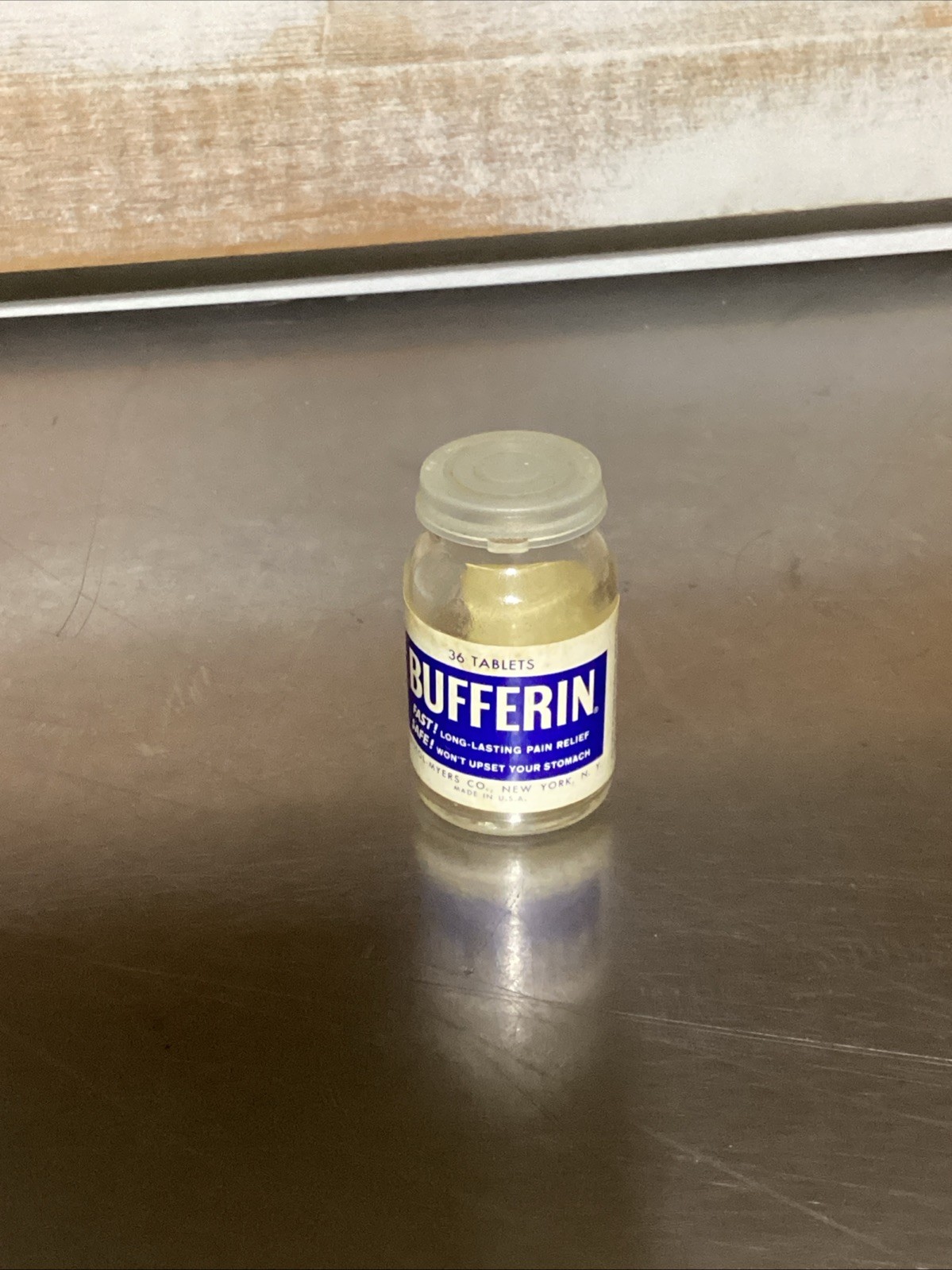 Vintage Bufferin Glass Bottle EMPTY Container 36 Tablets
