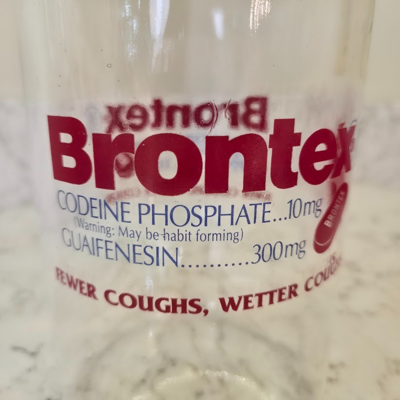 Pharmaceutical Advertising Glass Apothecary Jar Drug Rep Brontex Codeine Sched 3
