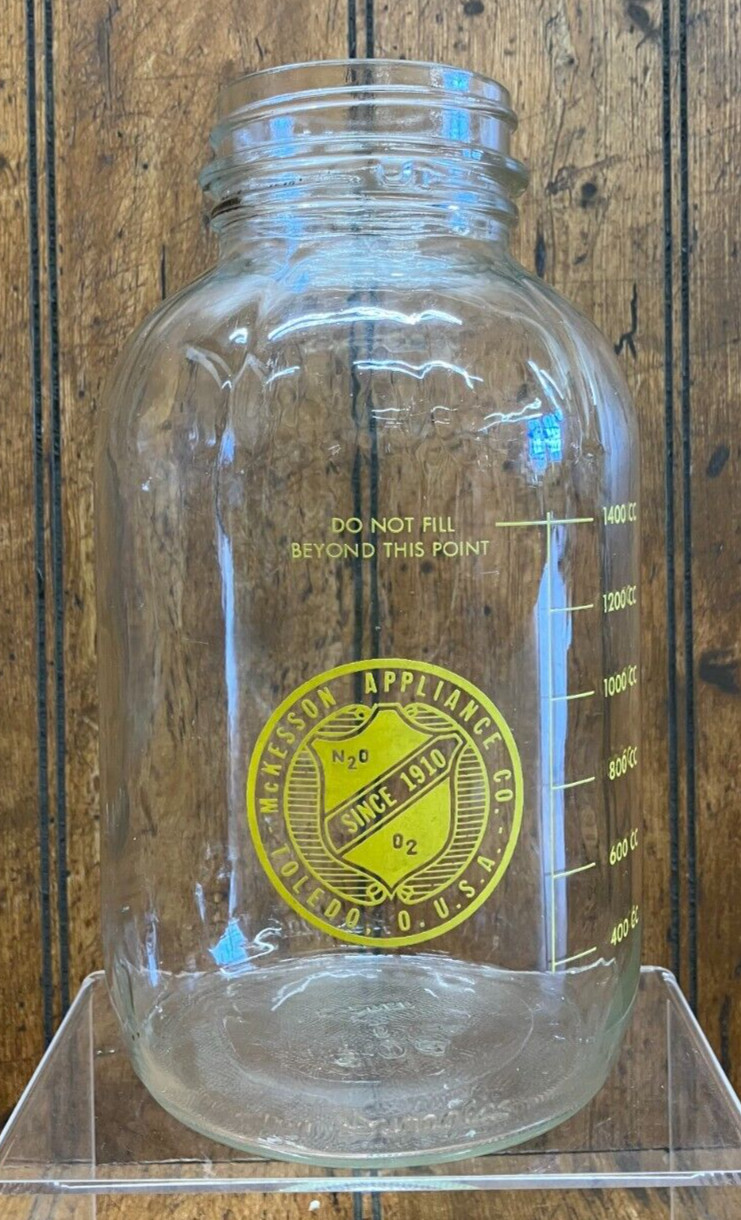 Vintage McKesson Appliance Co Toledo OH Medical Anesthesia Glass Jar Duraglas
