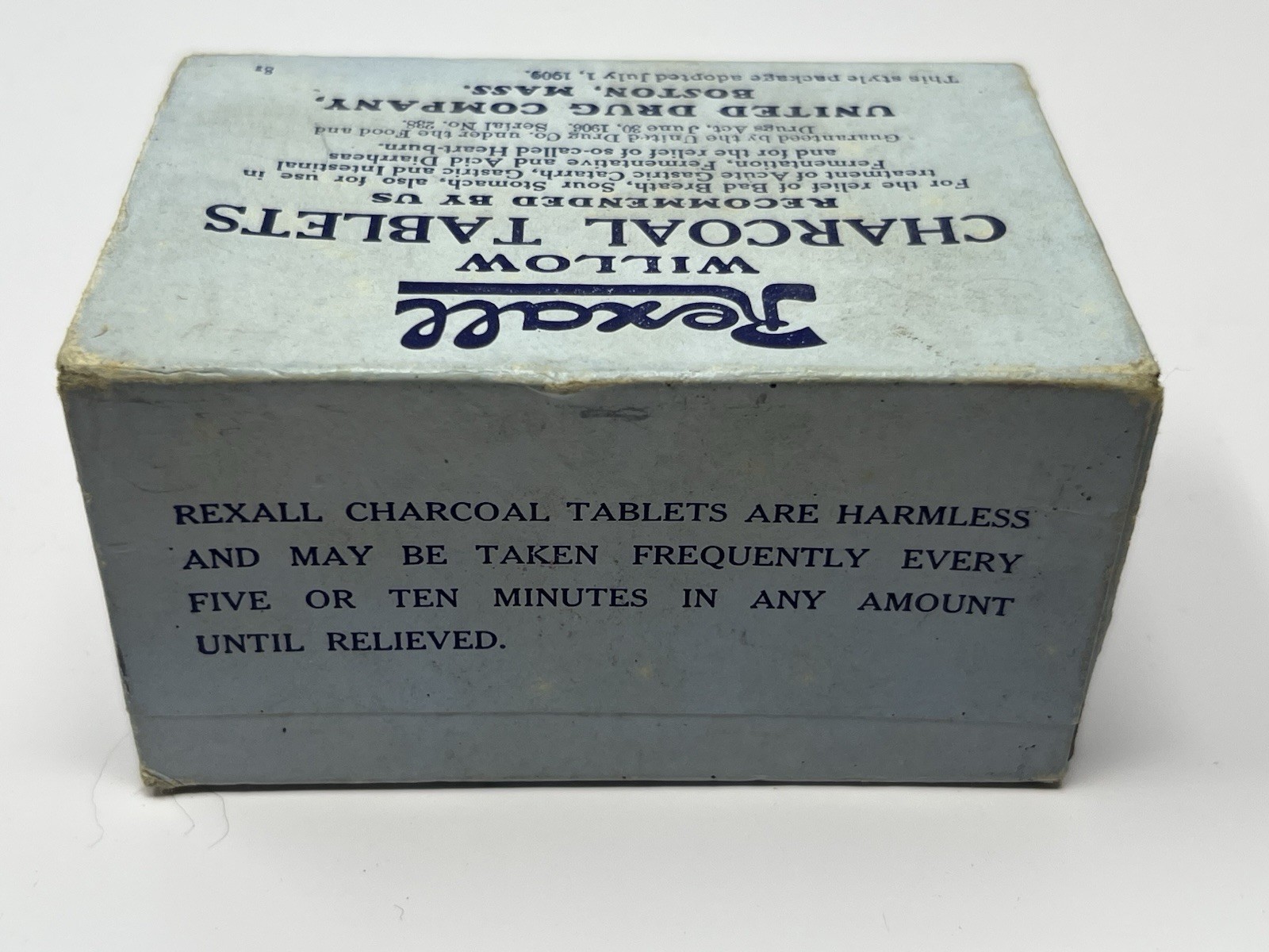 Vintage Rexall Willow Charcoal Tablets Box – Early 1900s Pharmacy Packaging