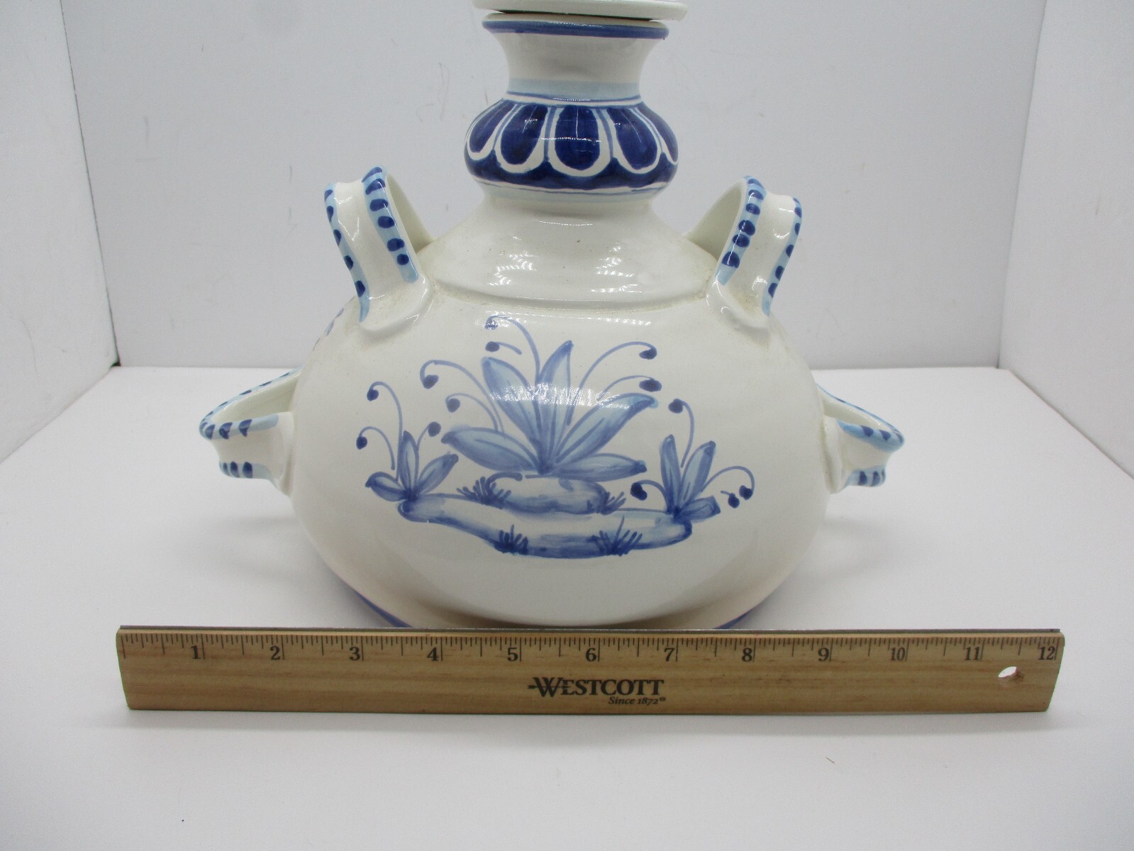 Amazing Pharmacy Apothecary Jar “Aq Mele” Blue and White Hand Painted Deer