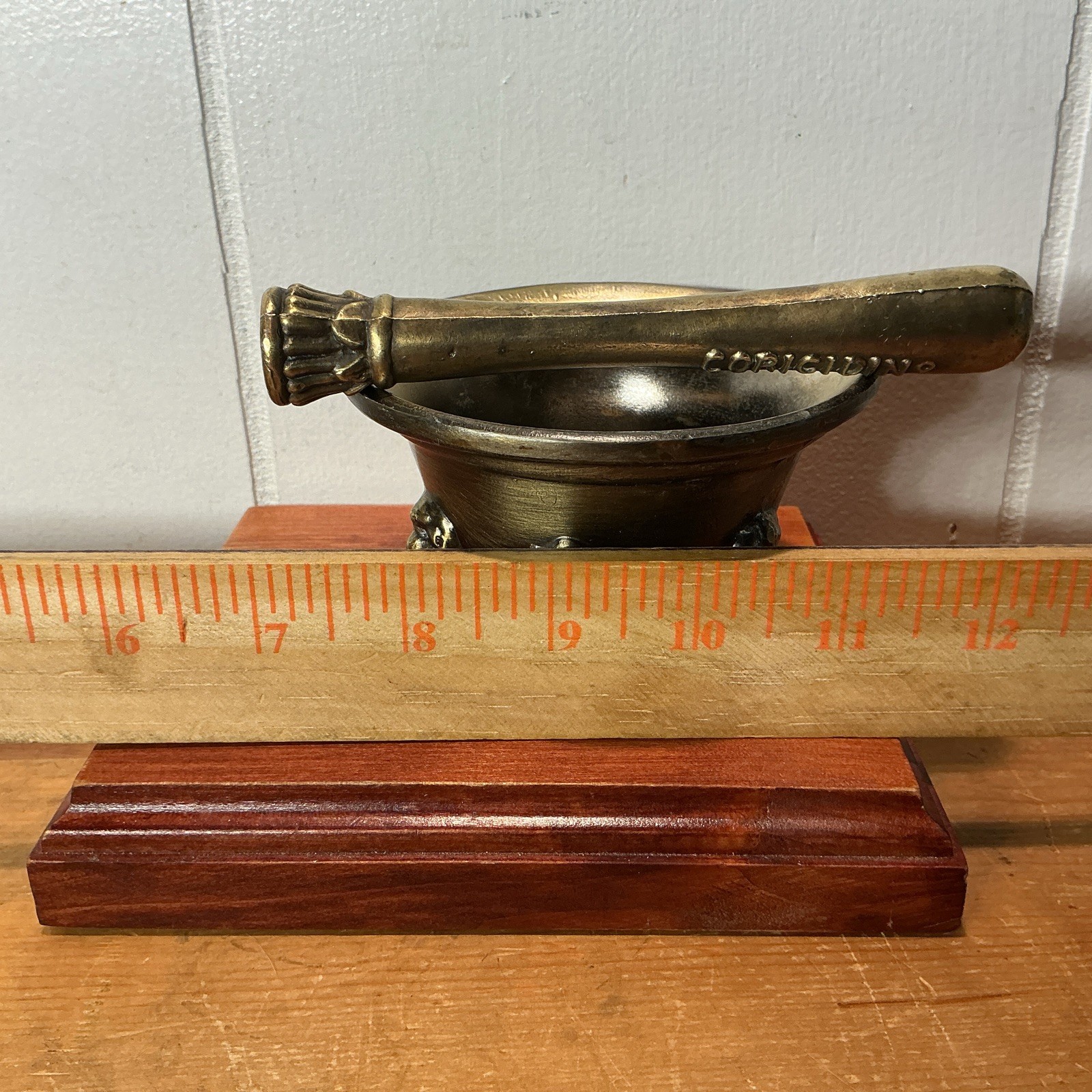 VTG. 1940’s, Mortar And Pestle W/CORICIDIN Embossed, 1 Lbs 11 oz.,2.5”H, 4” Diam