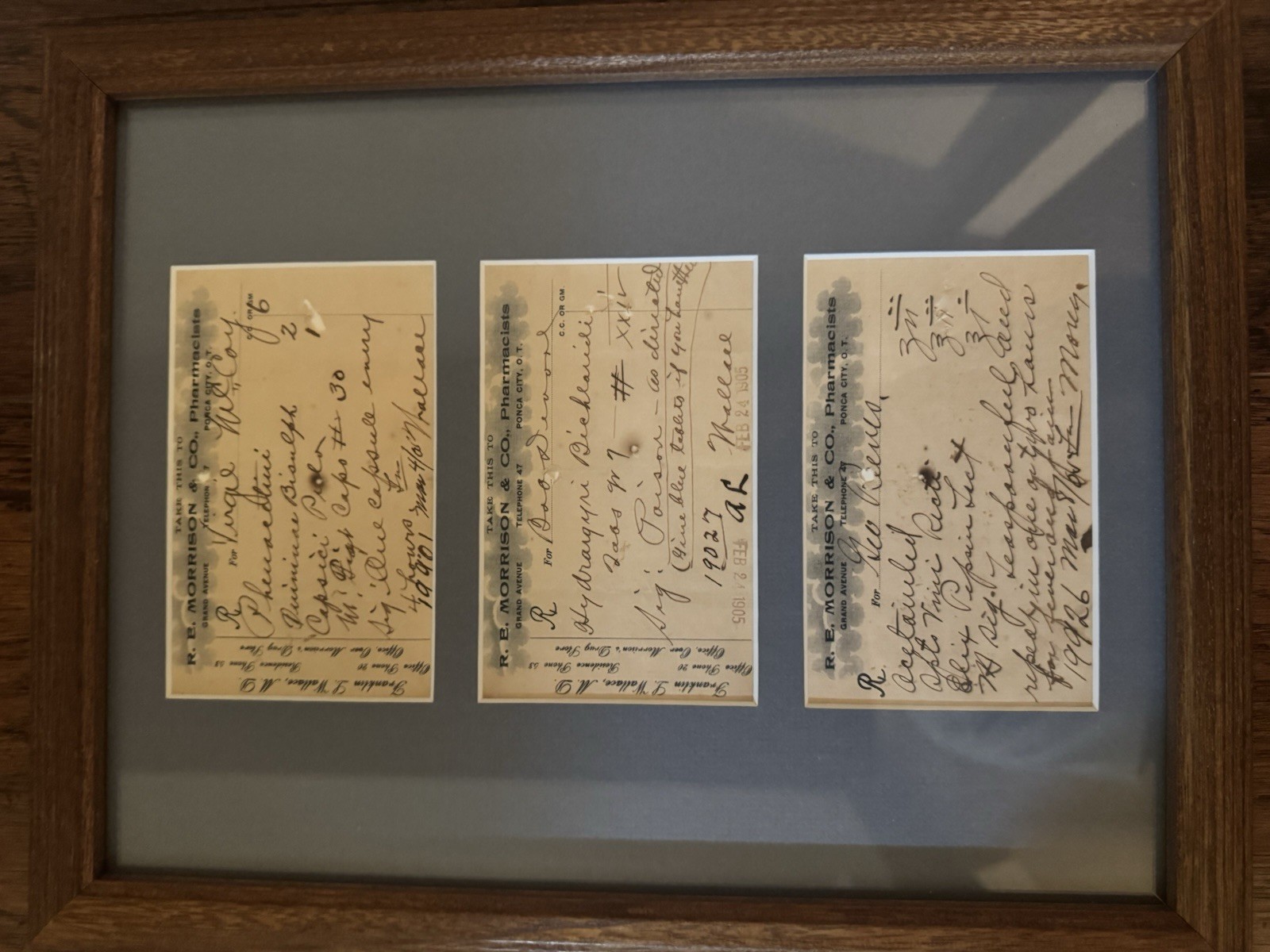 ⭐ Antique 1905 Pharmacy Prescriptions Framed Display Ponca City OK
