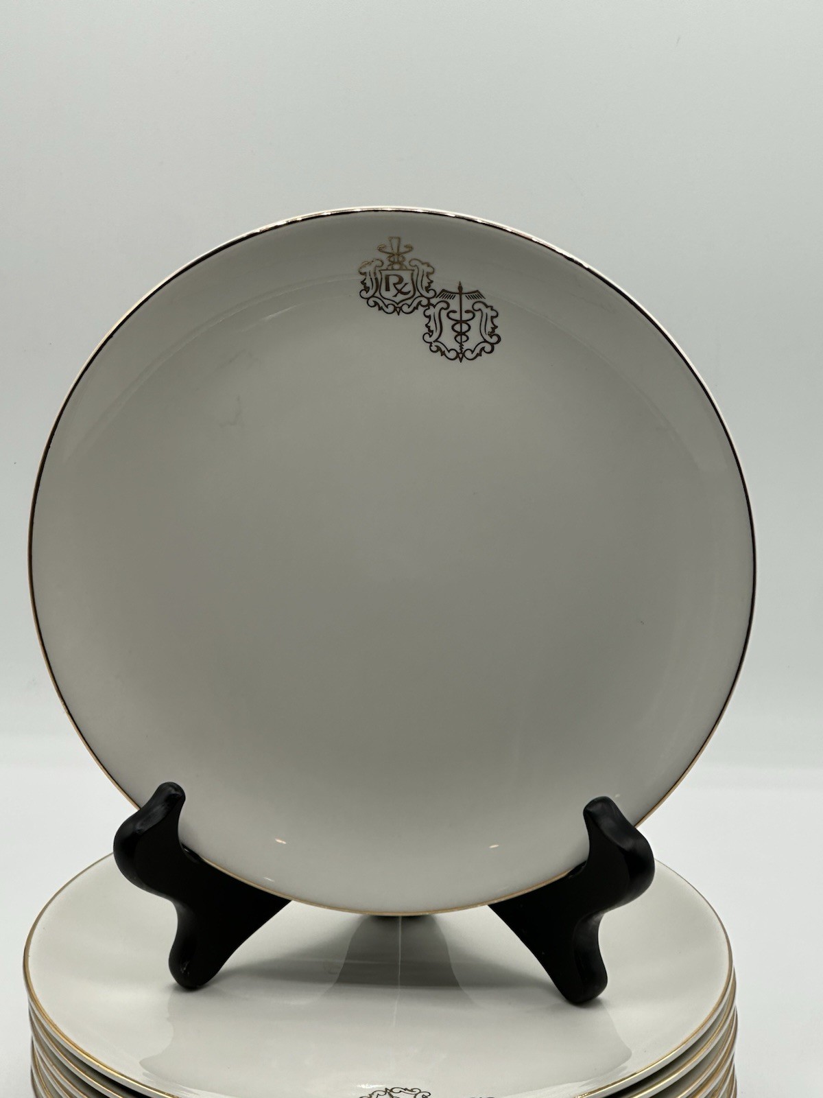 Set of 8 Vintage Crestware Rx Pharmacist Caduceus Salad Dessert Plates 7.5″