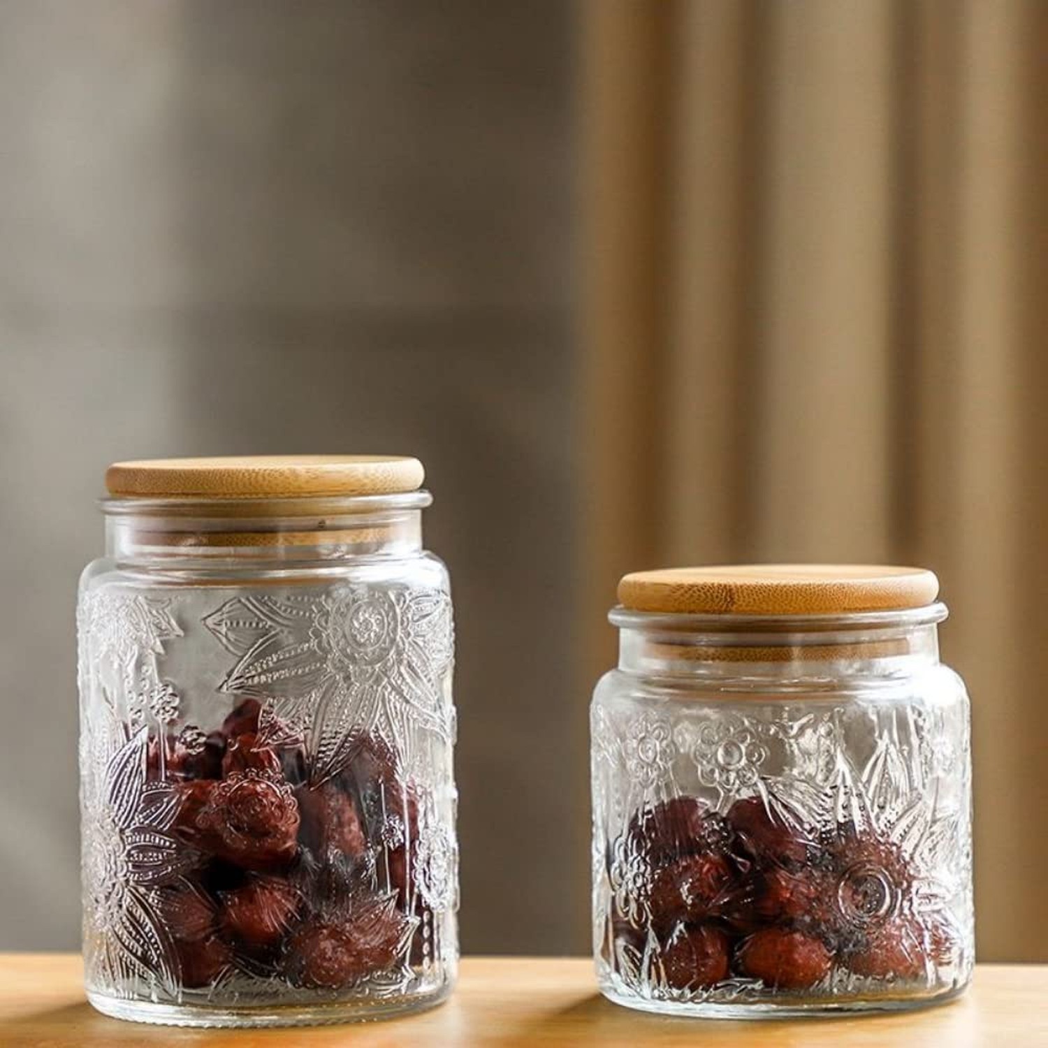 ANSQU Set of 4 Vintage Glass Airtight Storage Jars, 17 FL OZ Glass Storage Co…