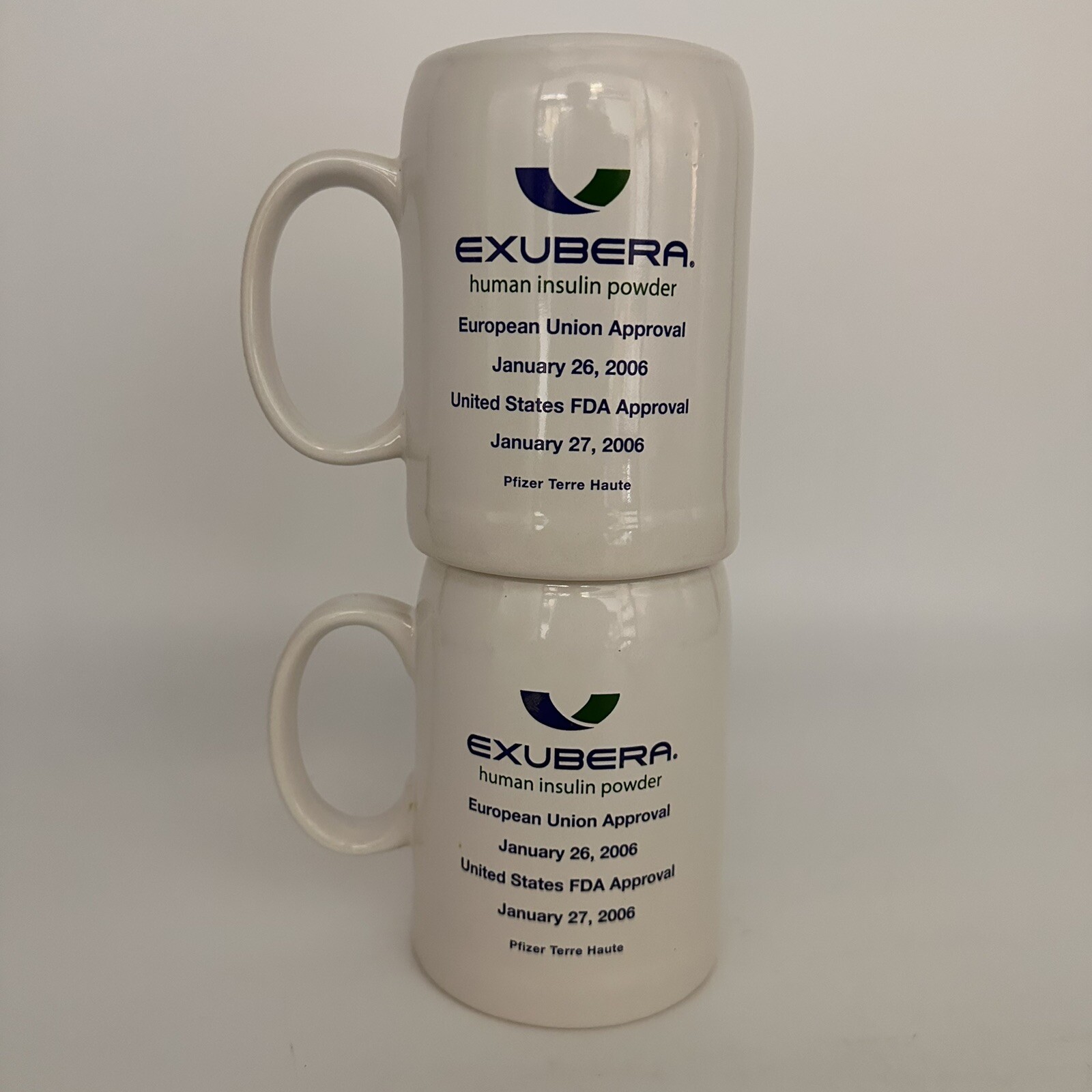 2 Exubera Coffee Cups 2006 Pharmaceutical Collectible Drug Rep Discontinued