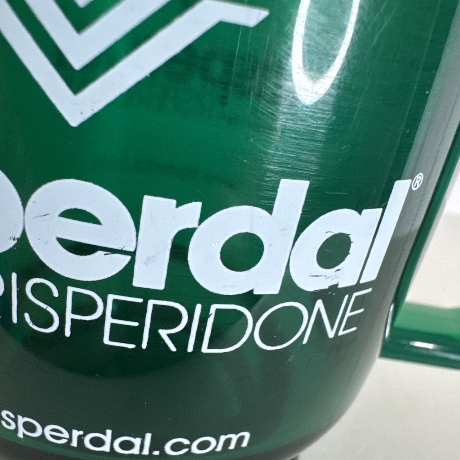 Risperdal Risperidone Drug Rep Hard Plastic Mug Green Coffee Cup VINTAGE EUC