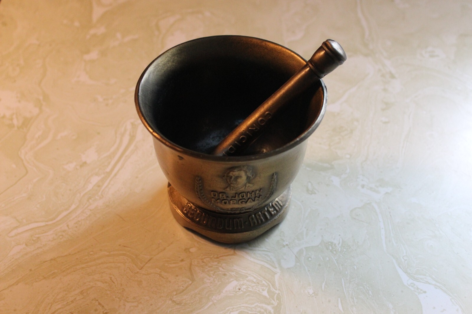 Vintage Bronze Mortar & Pestle Apothecary Chemist Pharmacy Dr. John Morgan