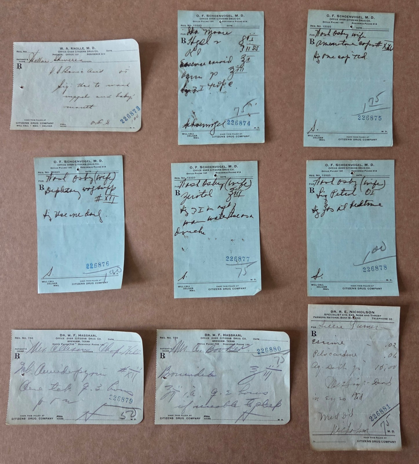 File box & 100 antique prescriptions (1926) – HEROIN, PAREGORIC, BROMIDE