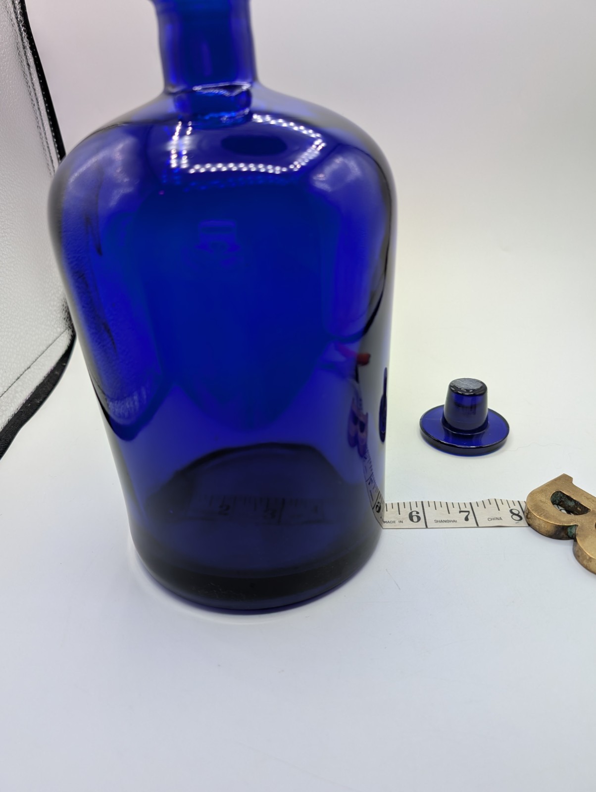 Chemist Apothecary Pharmacy Bottle Cobalt Blue 9.5” Glass Stopper Vintage