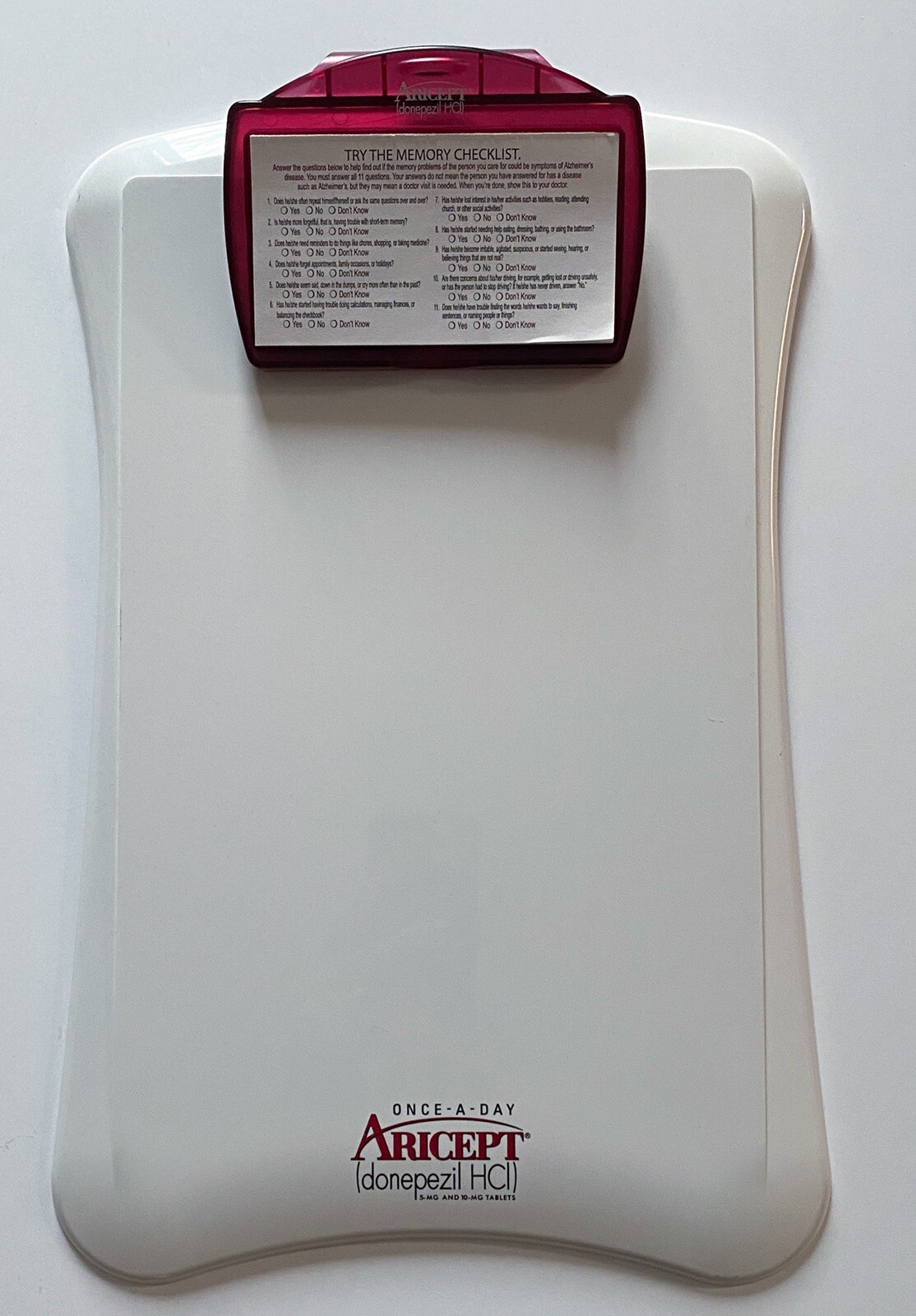 ARICEPT Pharmaceutical Drug Rep Promo Clipboard Dated 2004 RARE Memory Checklist