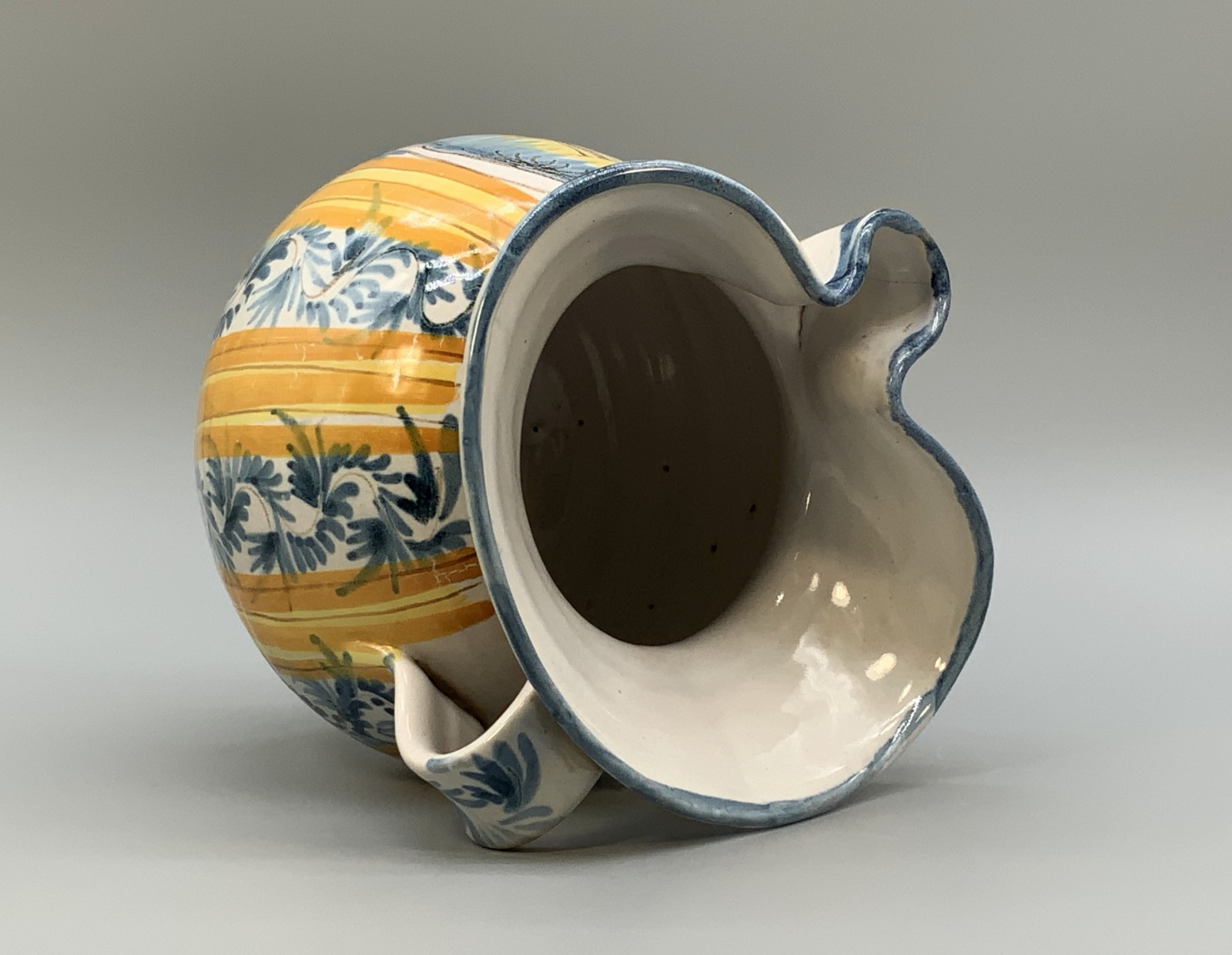 Italian Majolica Pharmacy Jug Polychrome, Mangonese & Yellow 19thC Delft Faience