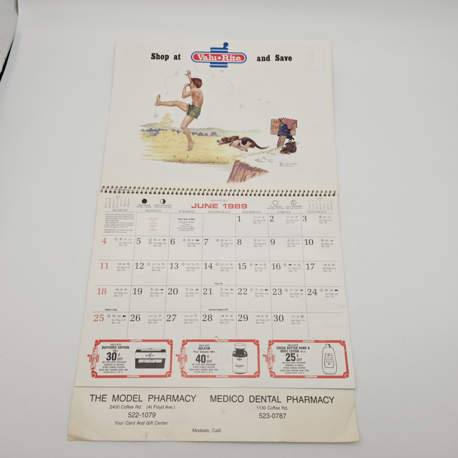 VTG 1989 Valu•Rite Calendar MODESTO, CA The Model Pharmacy Medico Dental COUPONS