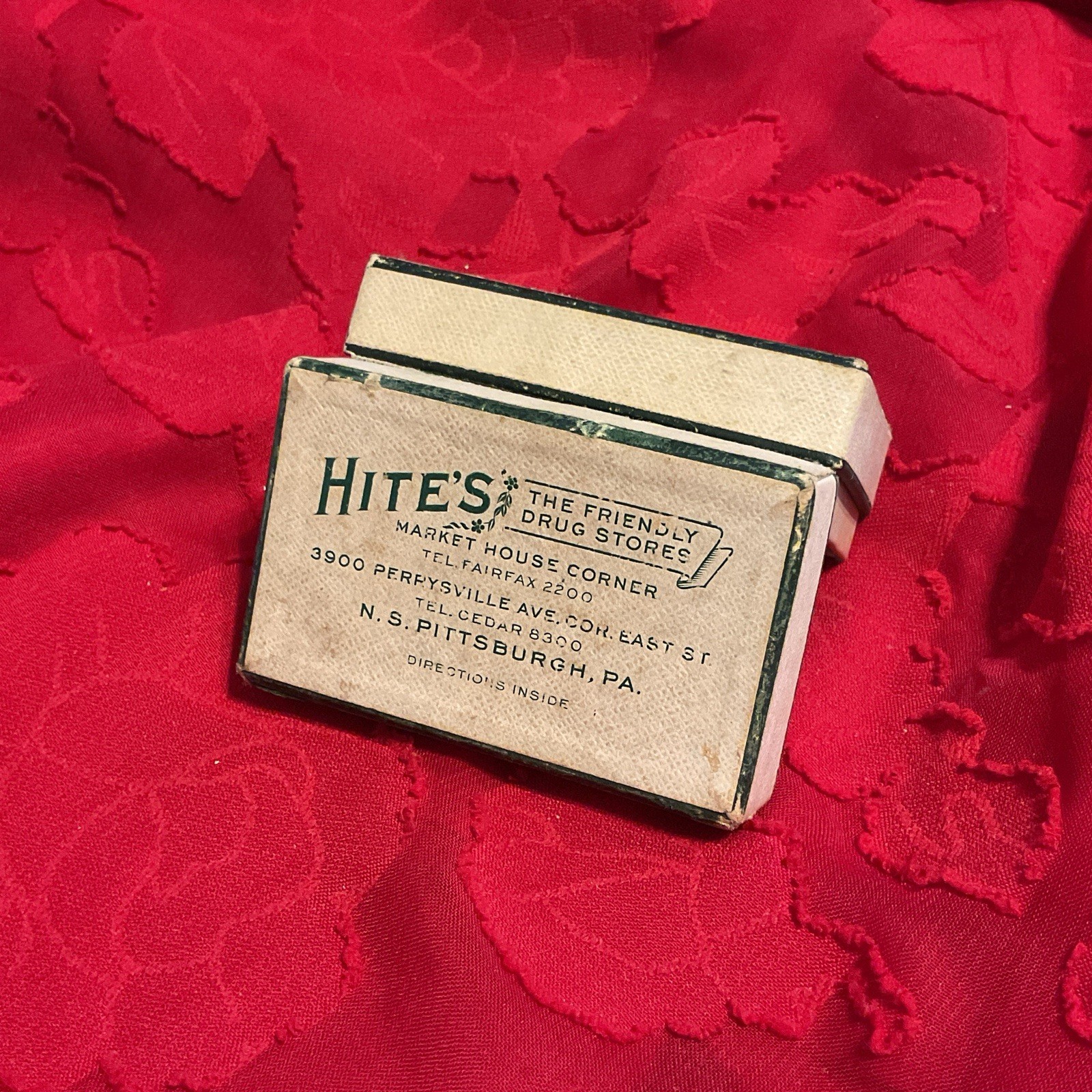 HITES DRUG STORE ~ Pittsburgh PA …Vintage 1946 Drug Store Prescription Pill Box
