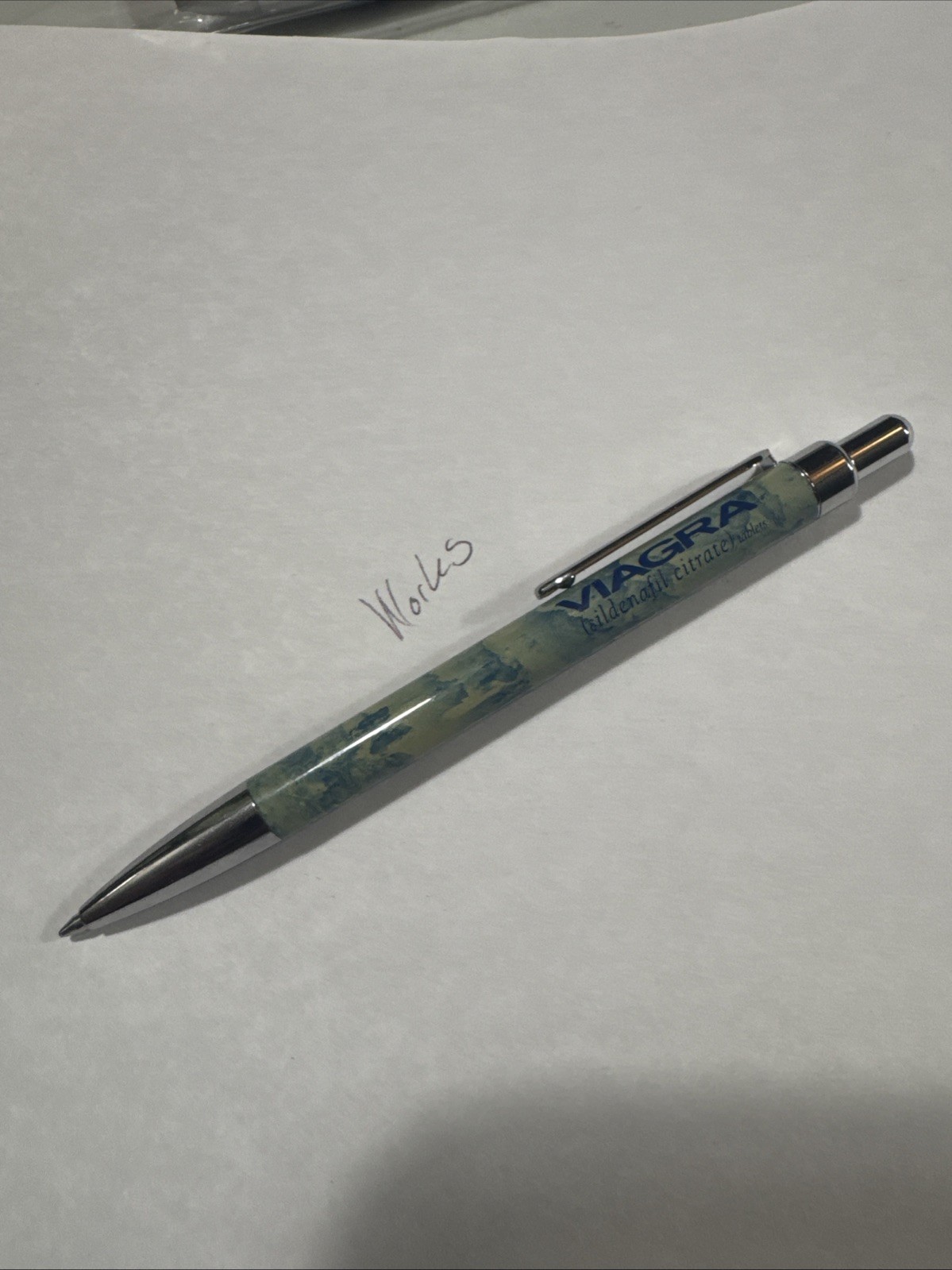 Viagra Ink Pen Drug Pharmaceutical Rep Advertising Metal BLue Green Marble WORKS