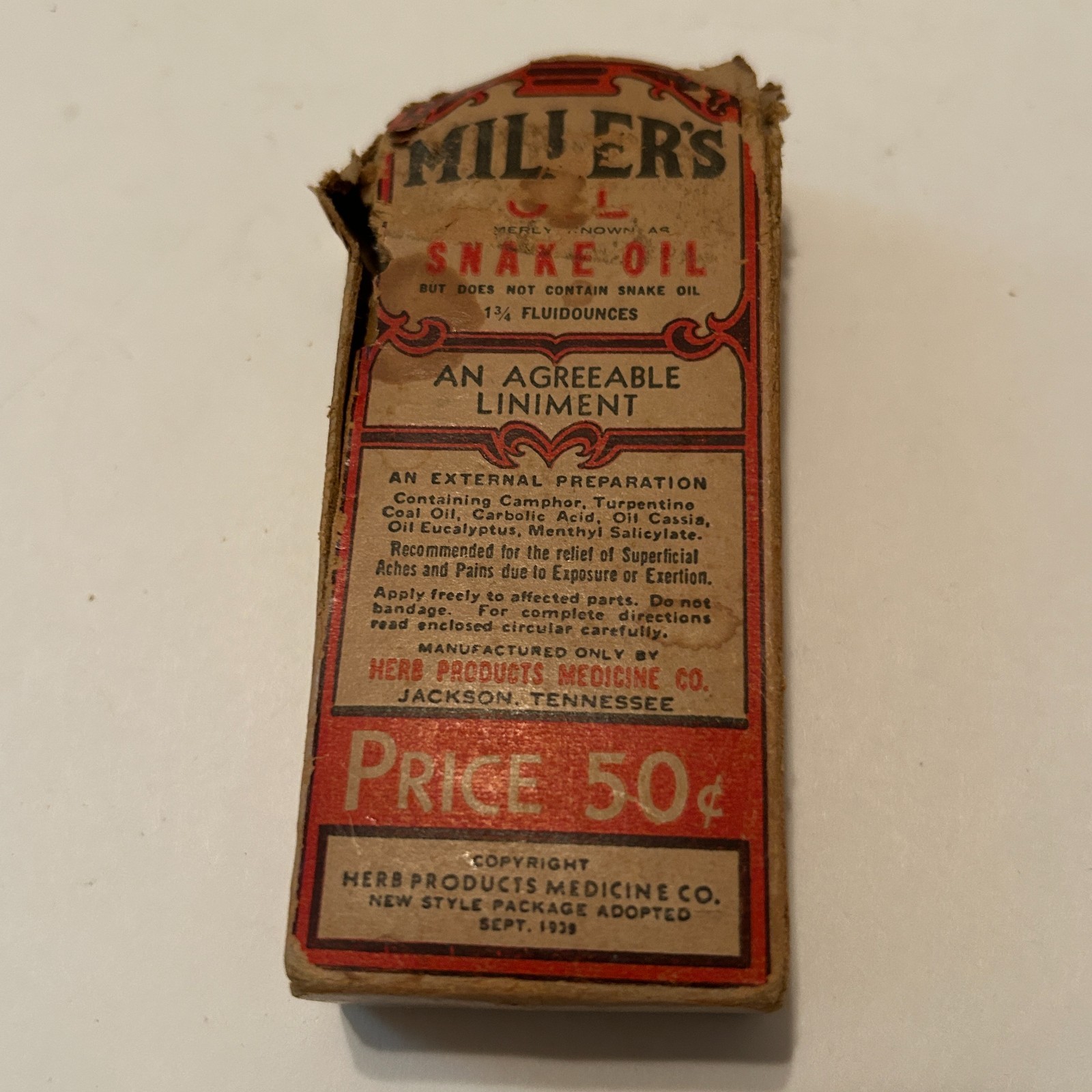 Antique Millers Anti Pain Snake Oil Liniment Quack Pharmacy Medicine Bottle &Box