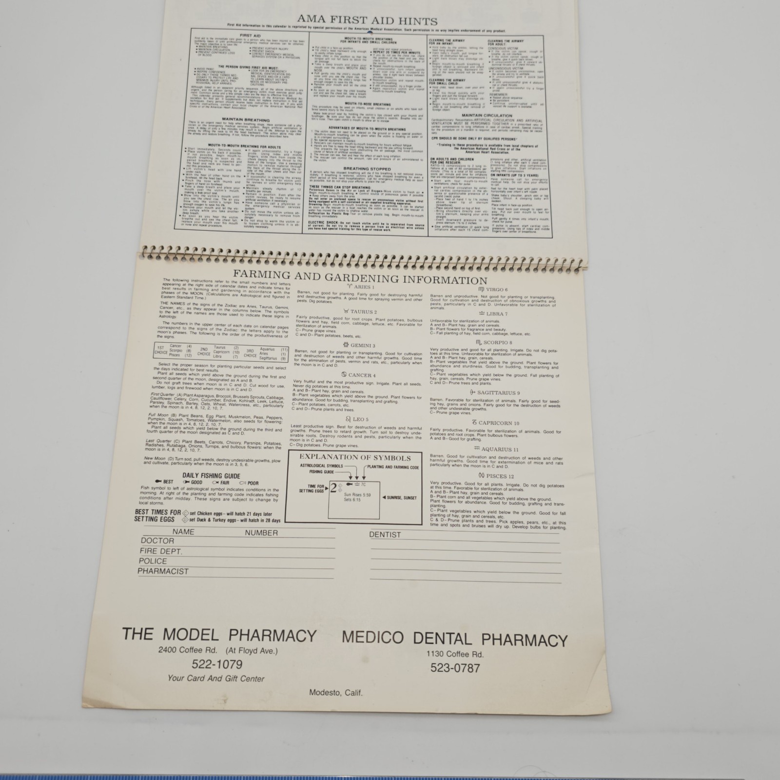 VTG 1989 Valu•Rite Calendar MODESTO, CA The Model Pharmacy Medico Dental COUPONS