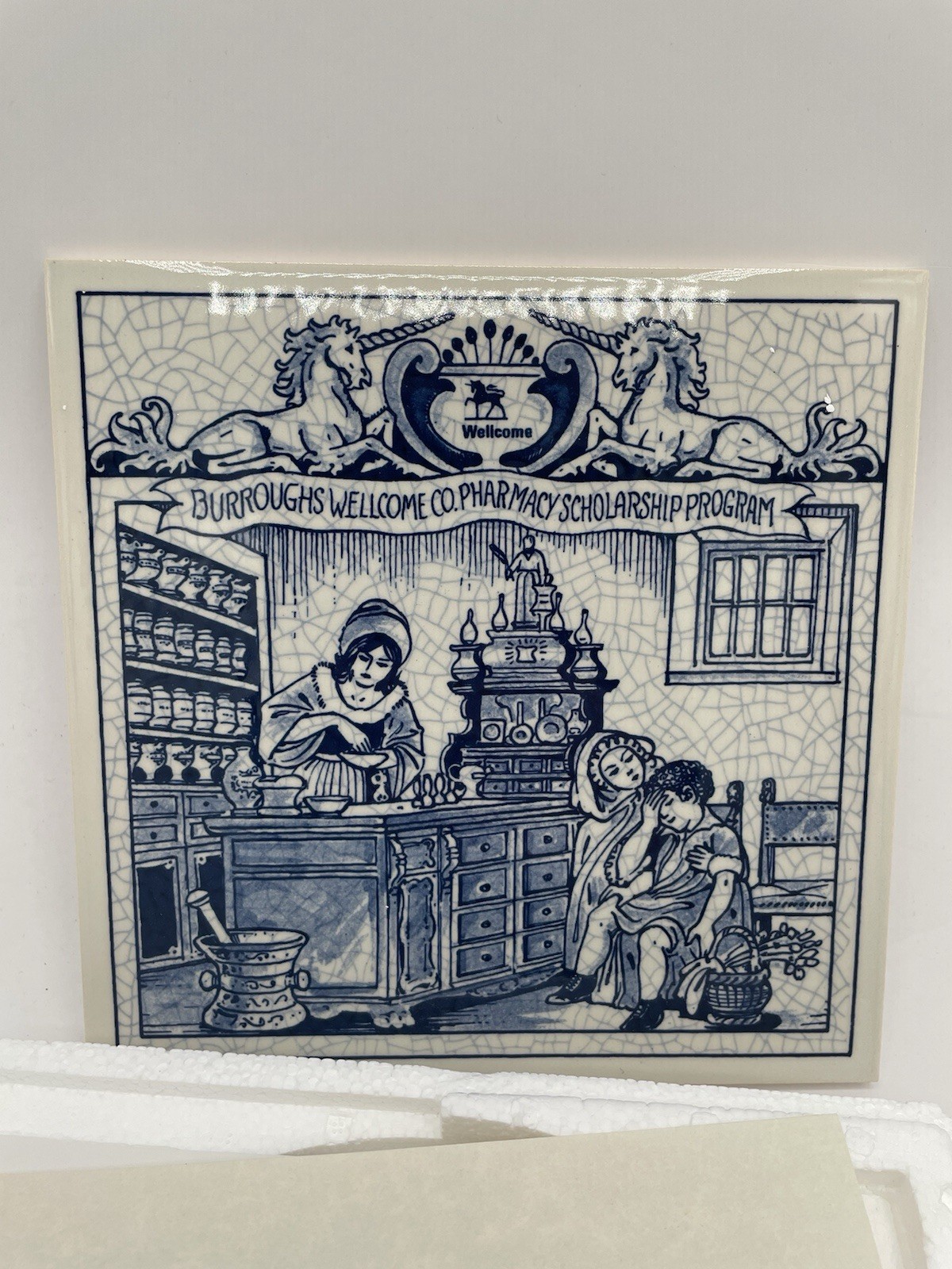 BURROUGHS WELLCOME Pharmacy Pill Tile Handmade DELFT Women Pharmacists