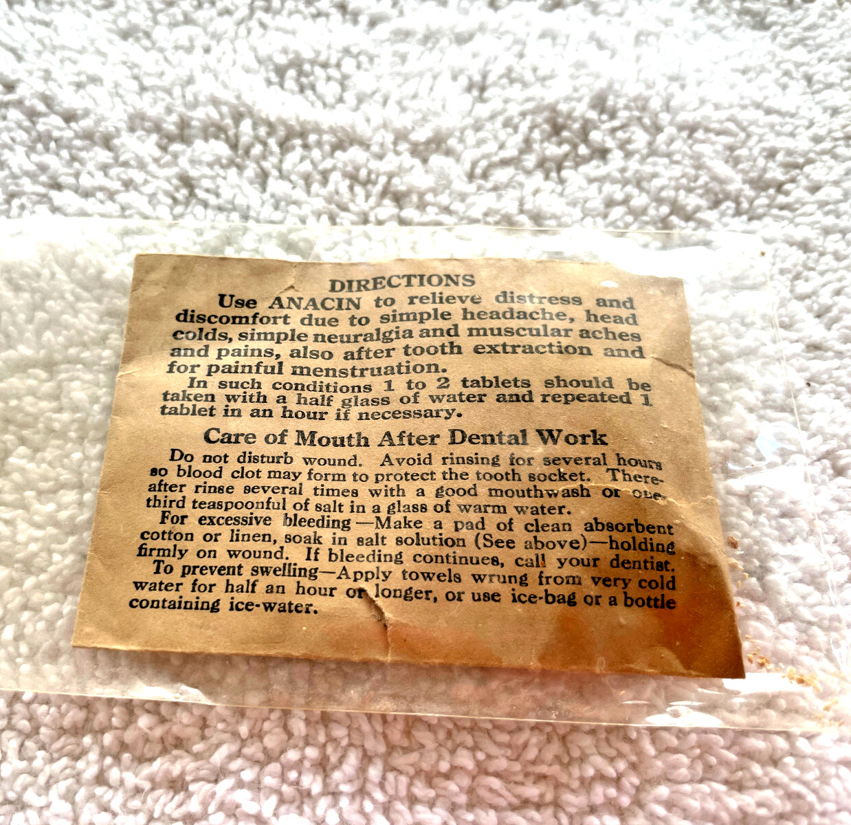 VTG 1940s Anacin Brown Paper Sample Package Unopened USA HTF