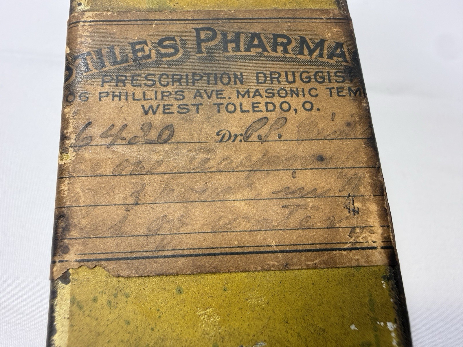 Early To Mid 1900s Vintage Pharmacy Prescription Druggist Tin. Toledo, OH