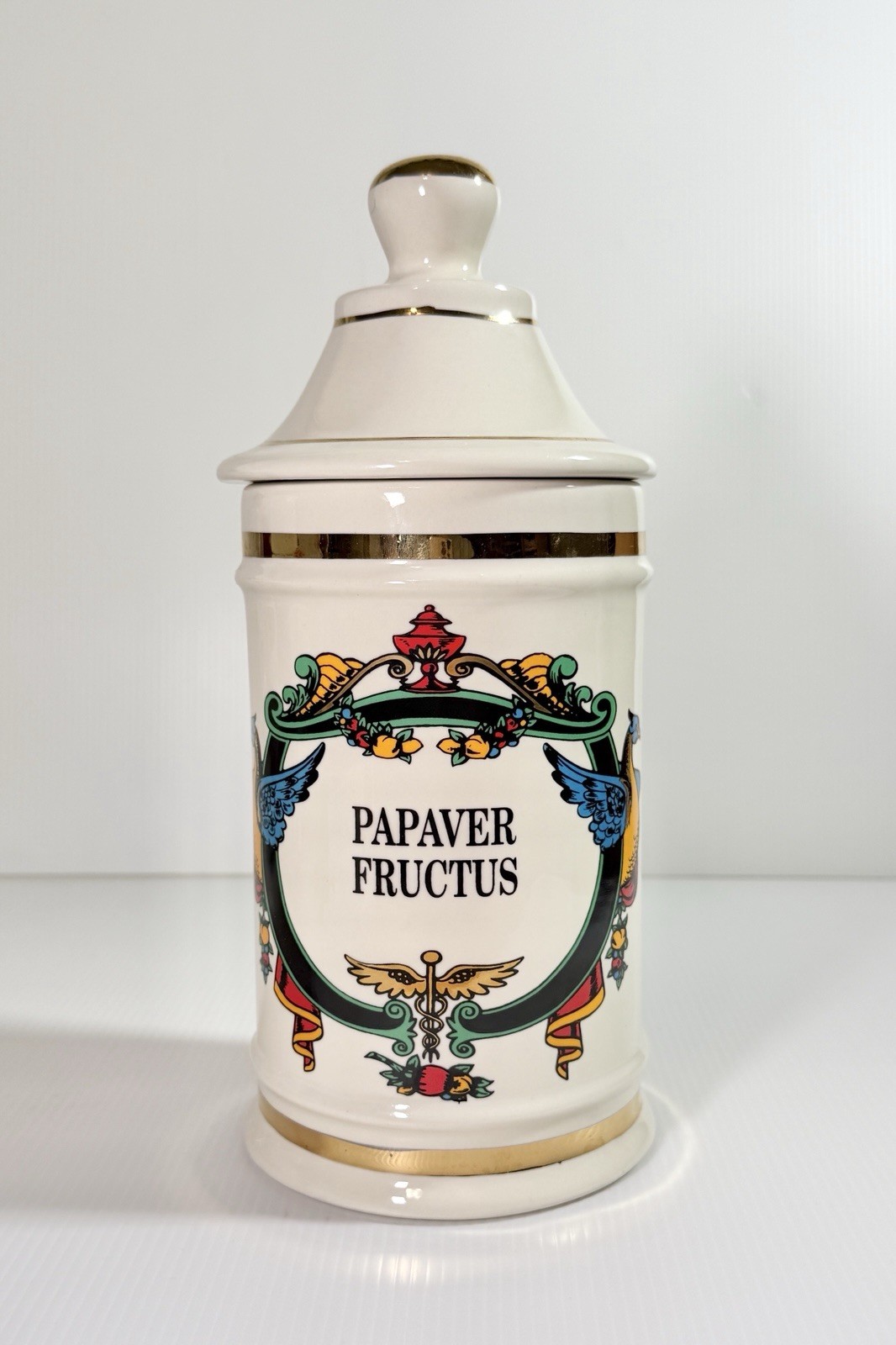 VTG PAPAVER FRUCTUS (Poppy Fruit) Apothecary Jar Pharma Craft Ceramic EUC